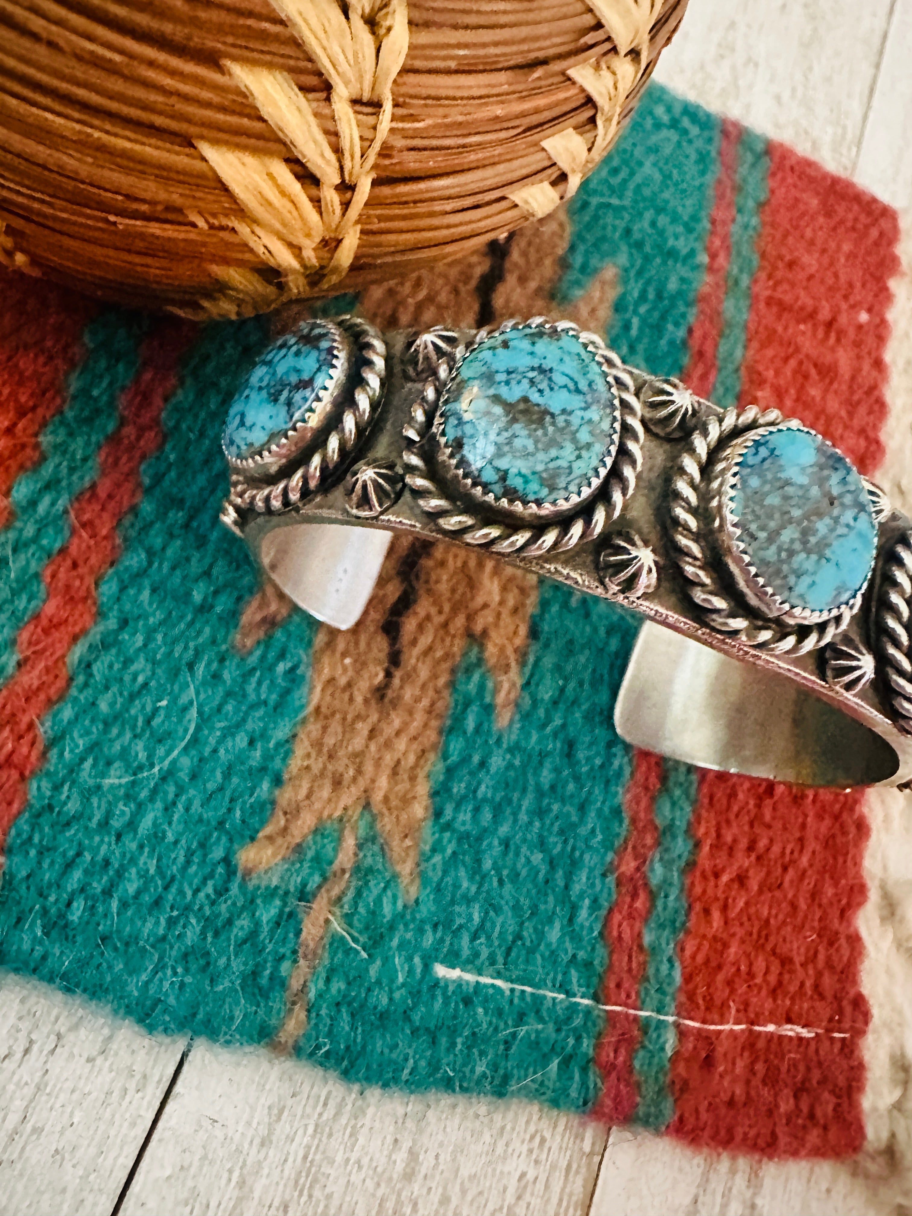 Navajo Kingman Web Turquoise & Sterling Silver Cuff Bracelet by Kevin Billah