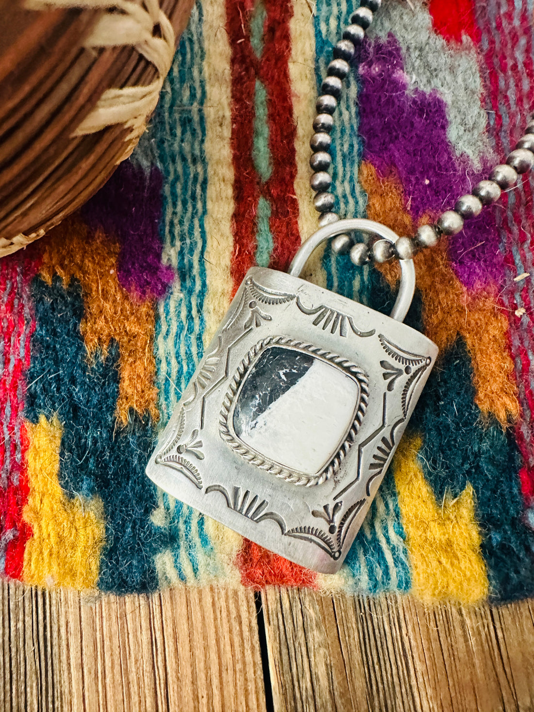 Handcrafted White Buffalo & Sterling Silver Locket Style Pendant by Charles Johnson