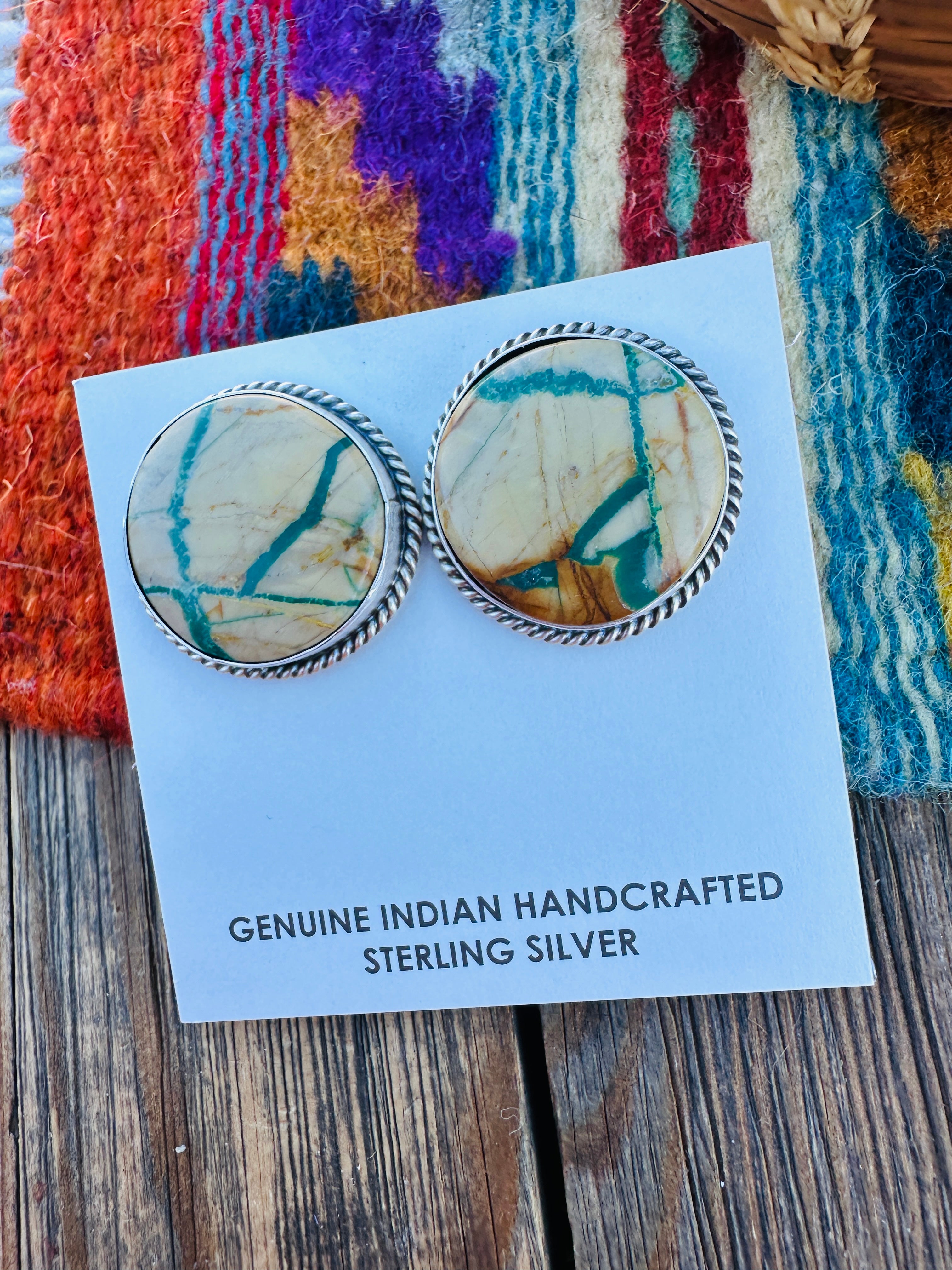 Handcrafted Ribbon Turquoise & Sterling Silver Post Earrings by Hiram Largo