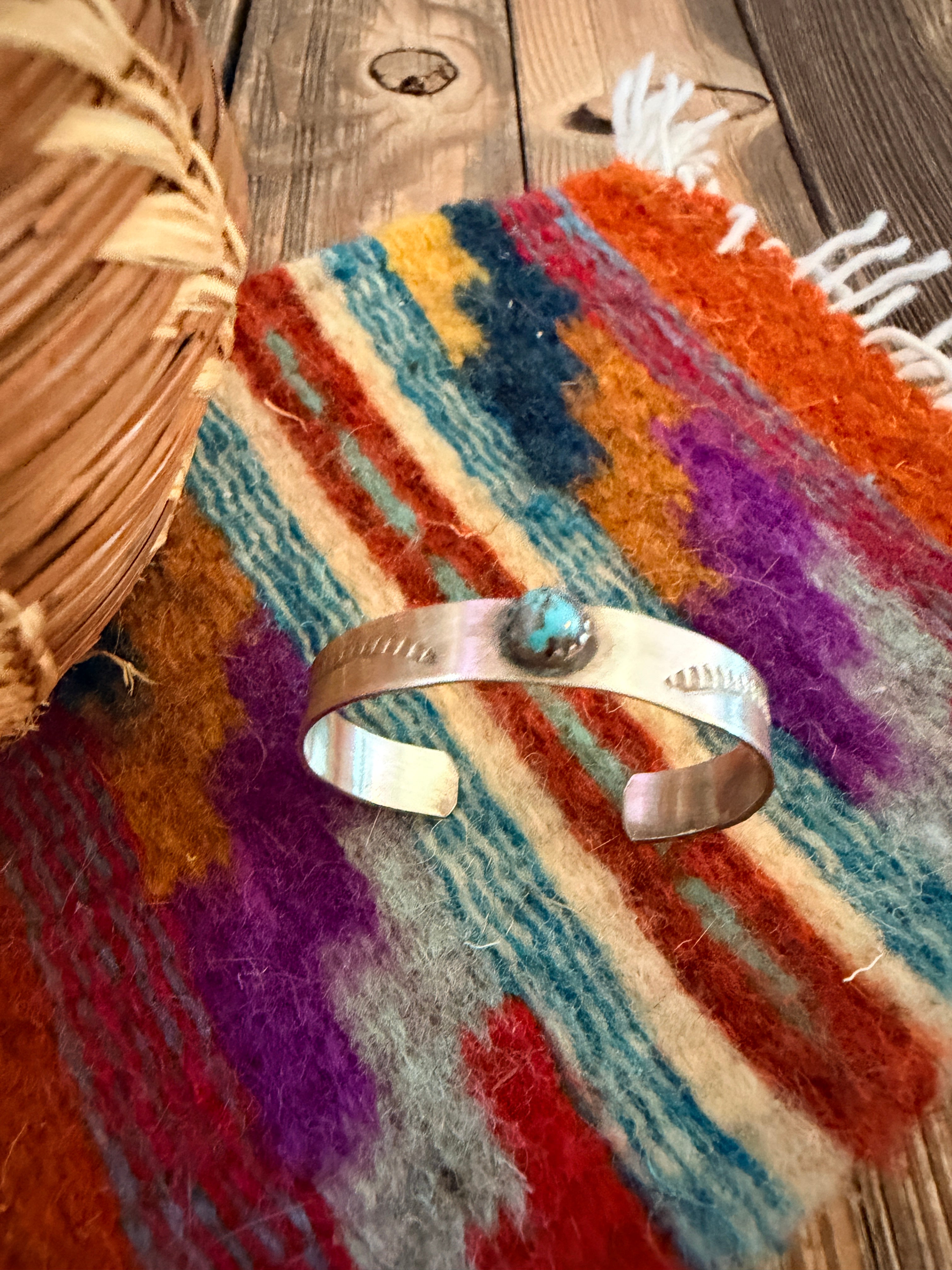 Handcrafted Turquoise & Sterling Silver Baby Cuff Bracelet