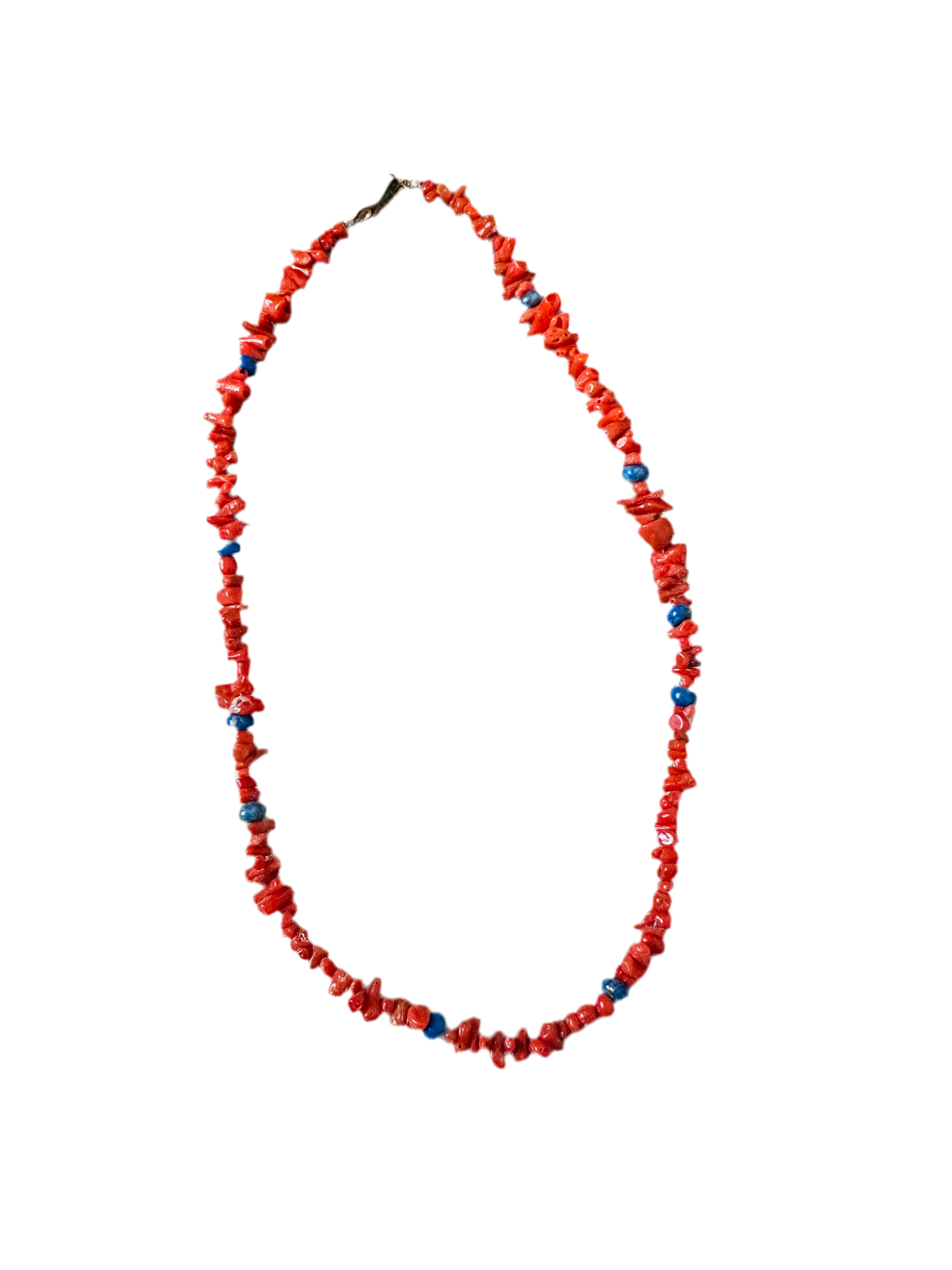 Handcrafted Apple Coral, Lapis & Sterling Beaded Necklace