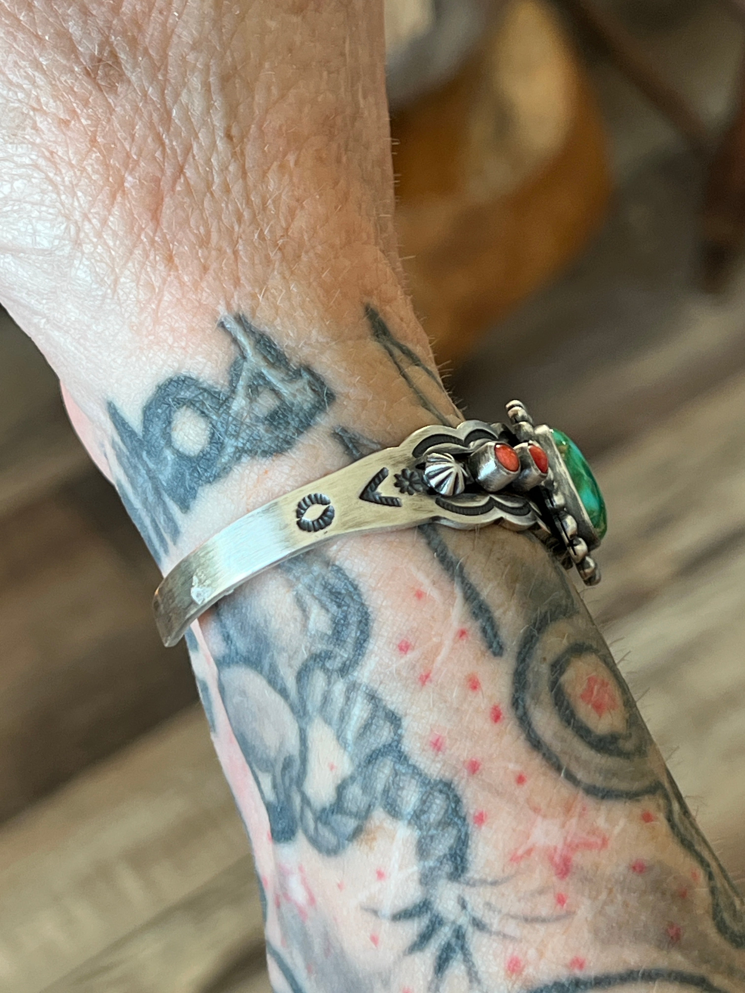 Handcrafted Sterling Silver, Sonoran Mountain Turquoise and Spiny Oyster Cuff Bracelet by Raymond Coriz