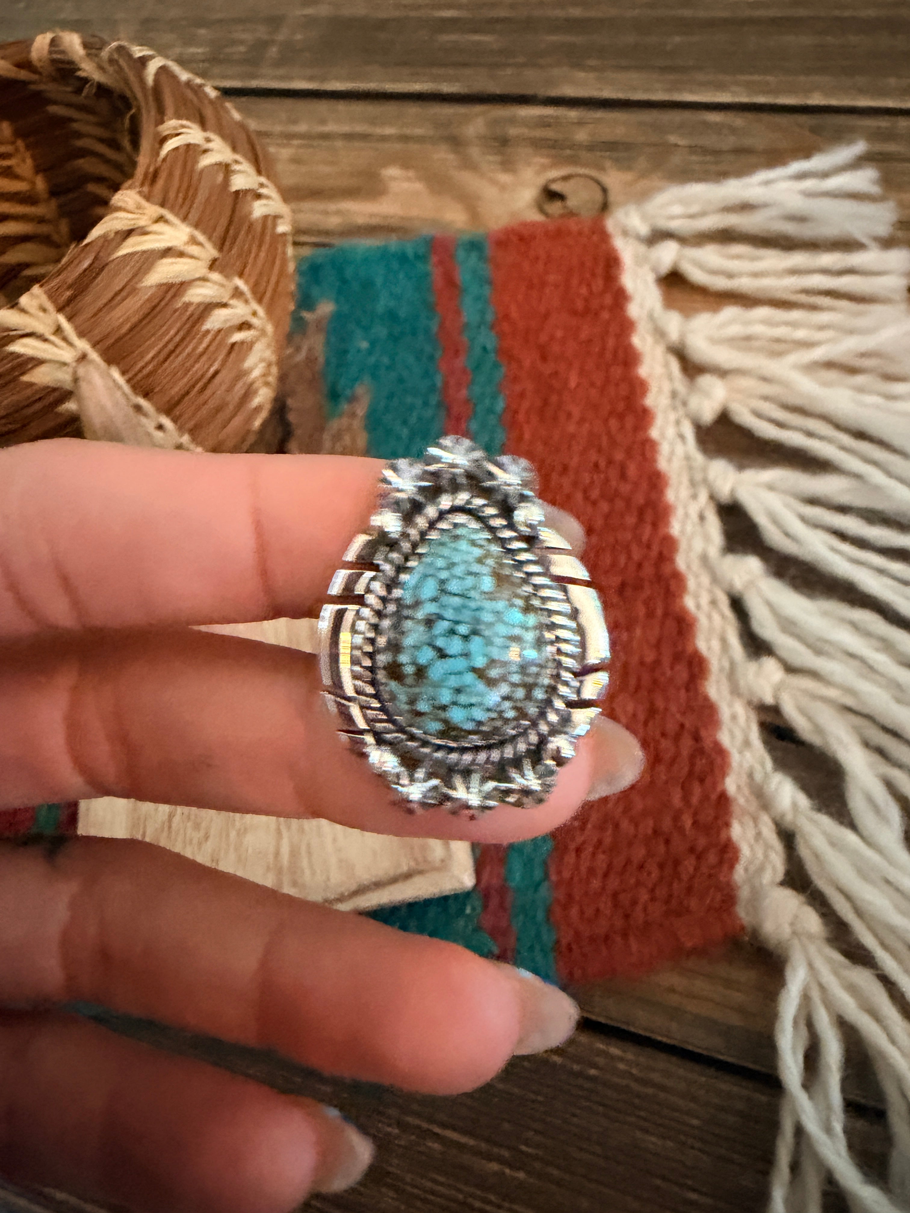 Handmade Sterling Silver Number 8 Turquoise Adjustable Ring Signed Nizhoni