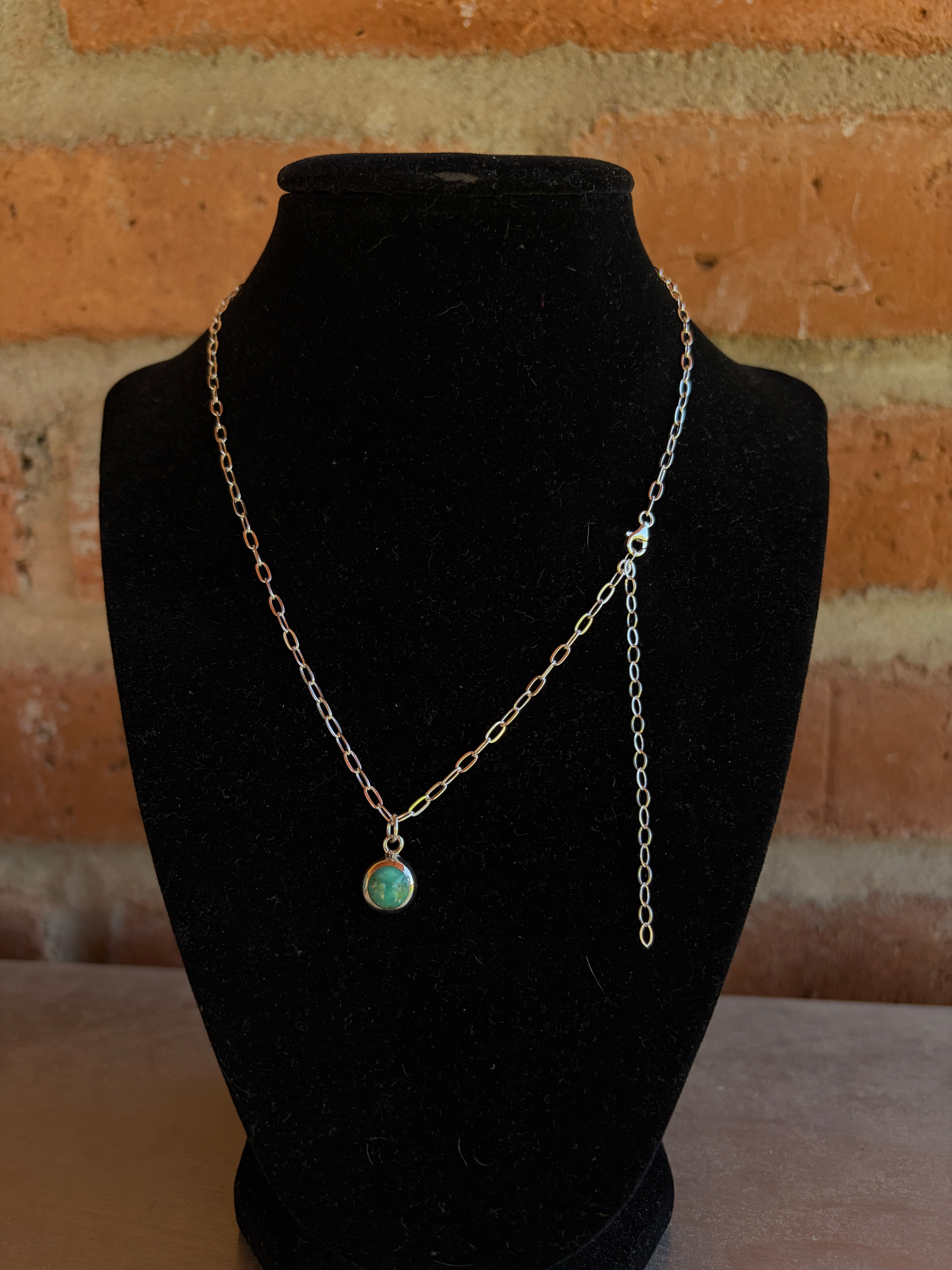 Handmade Sterling Silver and Turquoise Chain Circle Necklace