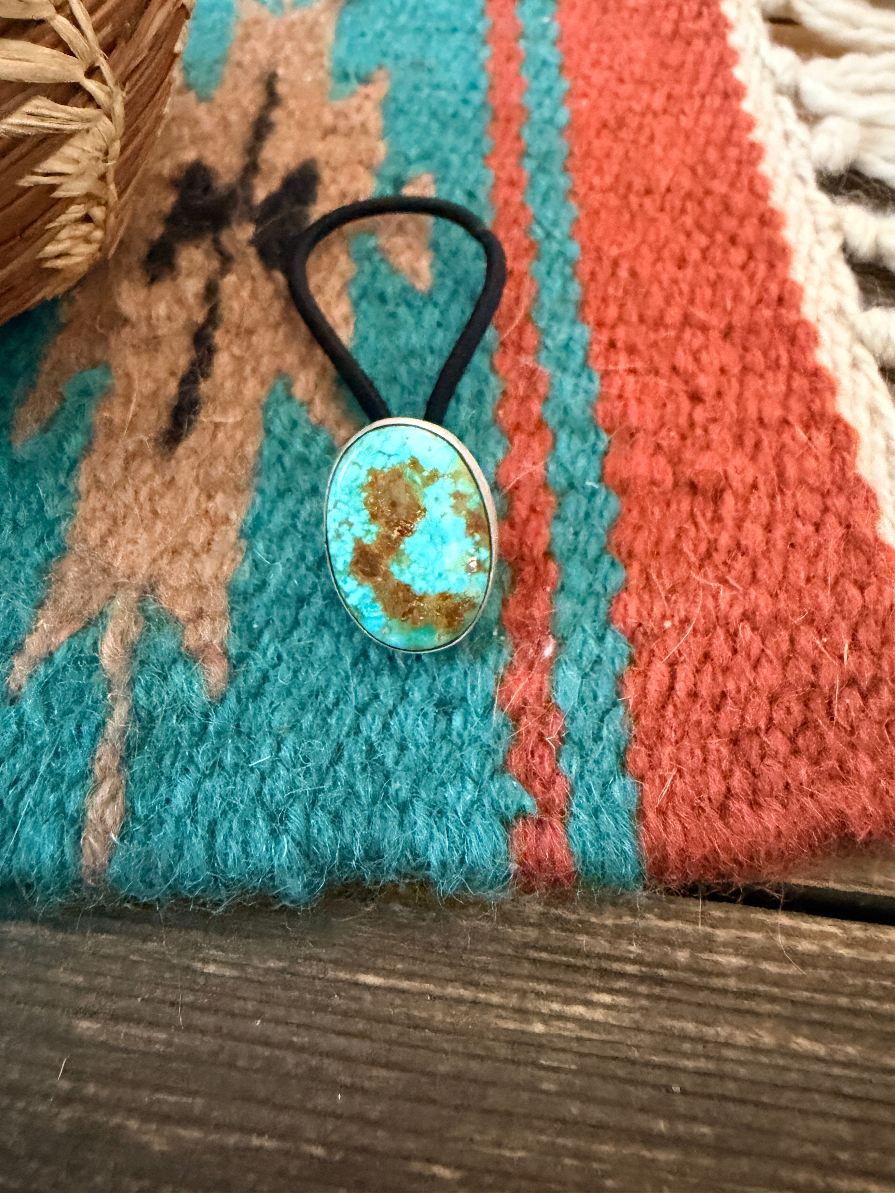 Handcrafted Turquoise & Sterling Silver Hair Tie