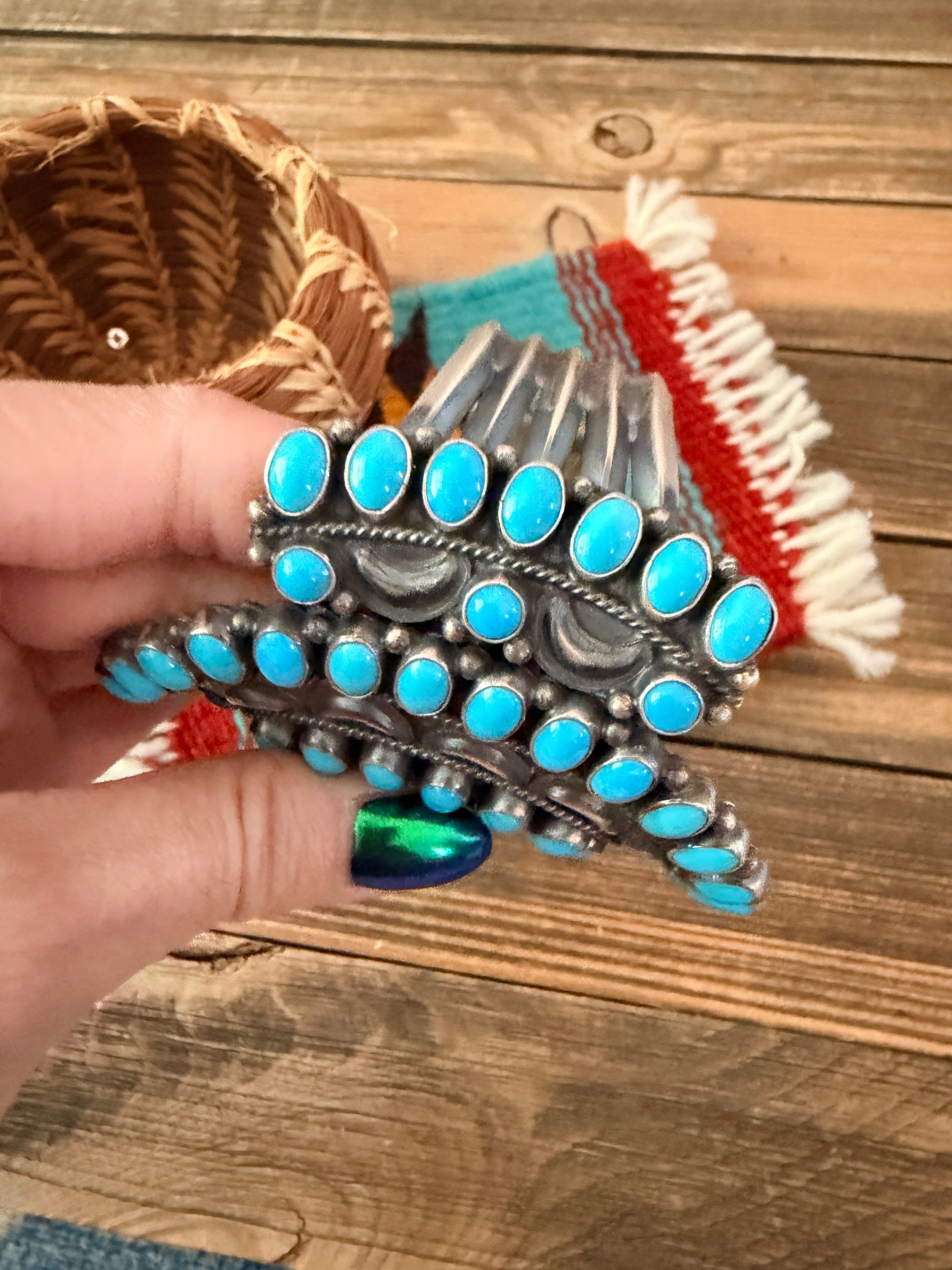 Handcrafted Sterling Silver & Turquoise Cluster Cuff Bracelet by Anthony Skeets