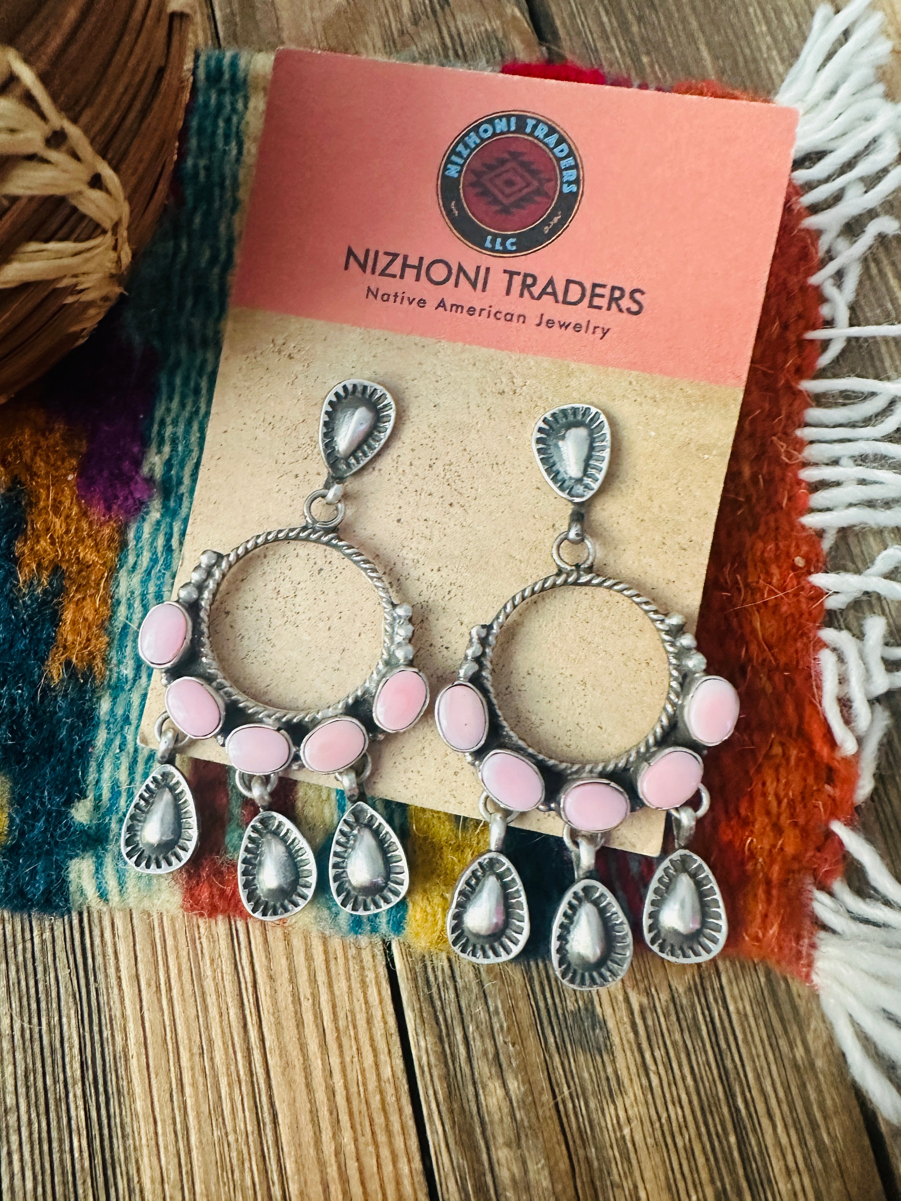 Handcrafted Queen Pink Conch & Sterling Silver Dangle Earrings by Marcella James