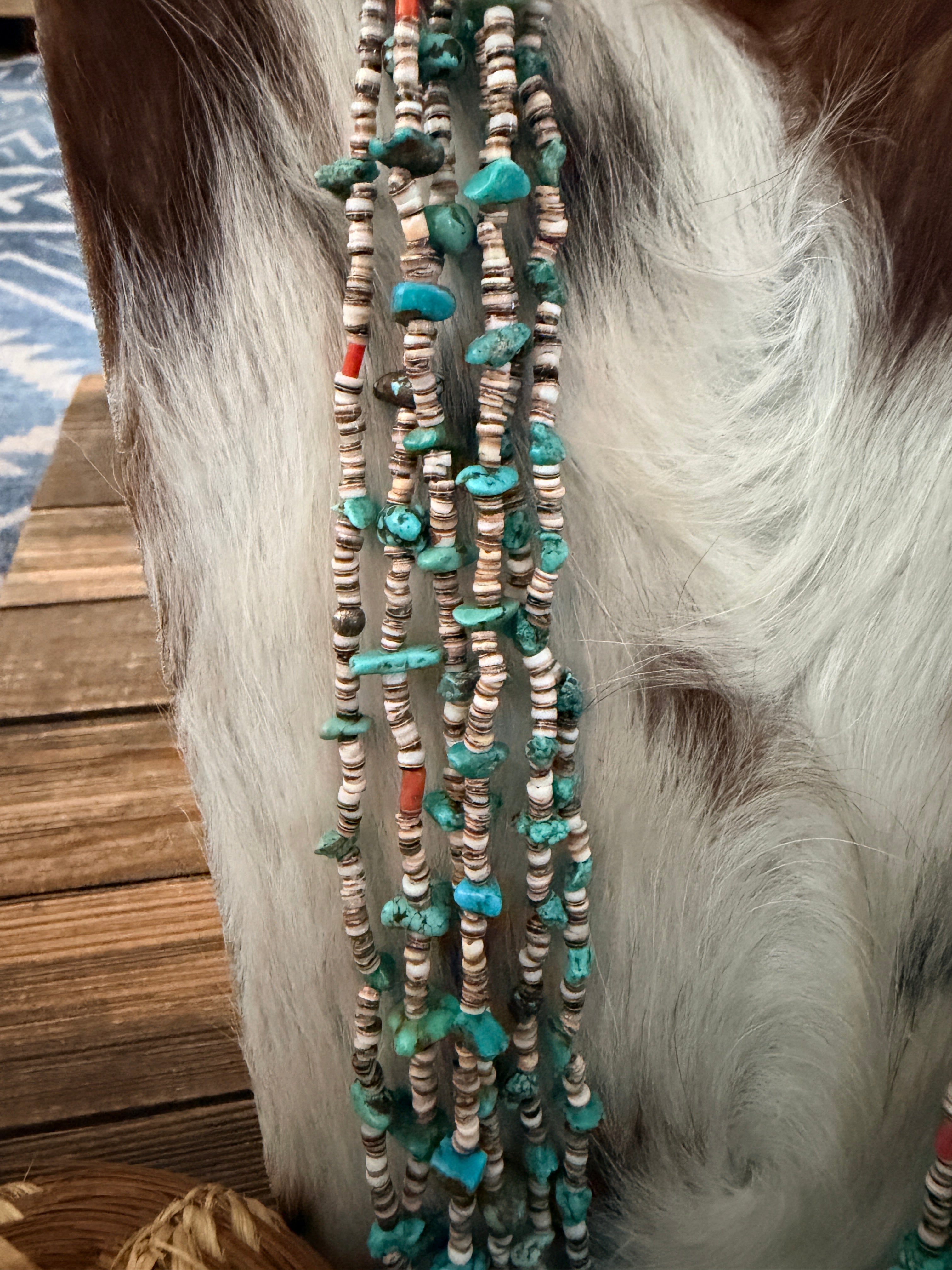 Old Pawn Handcrafted Turquoise & Heishi Shell Beaded 30” Necklace