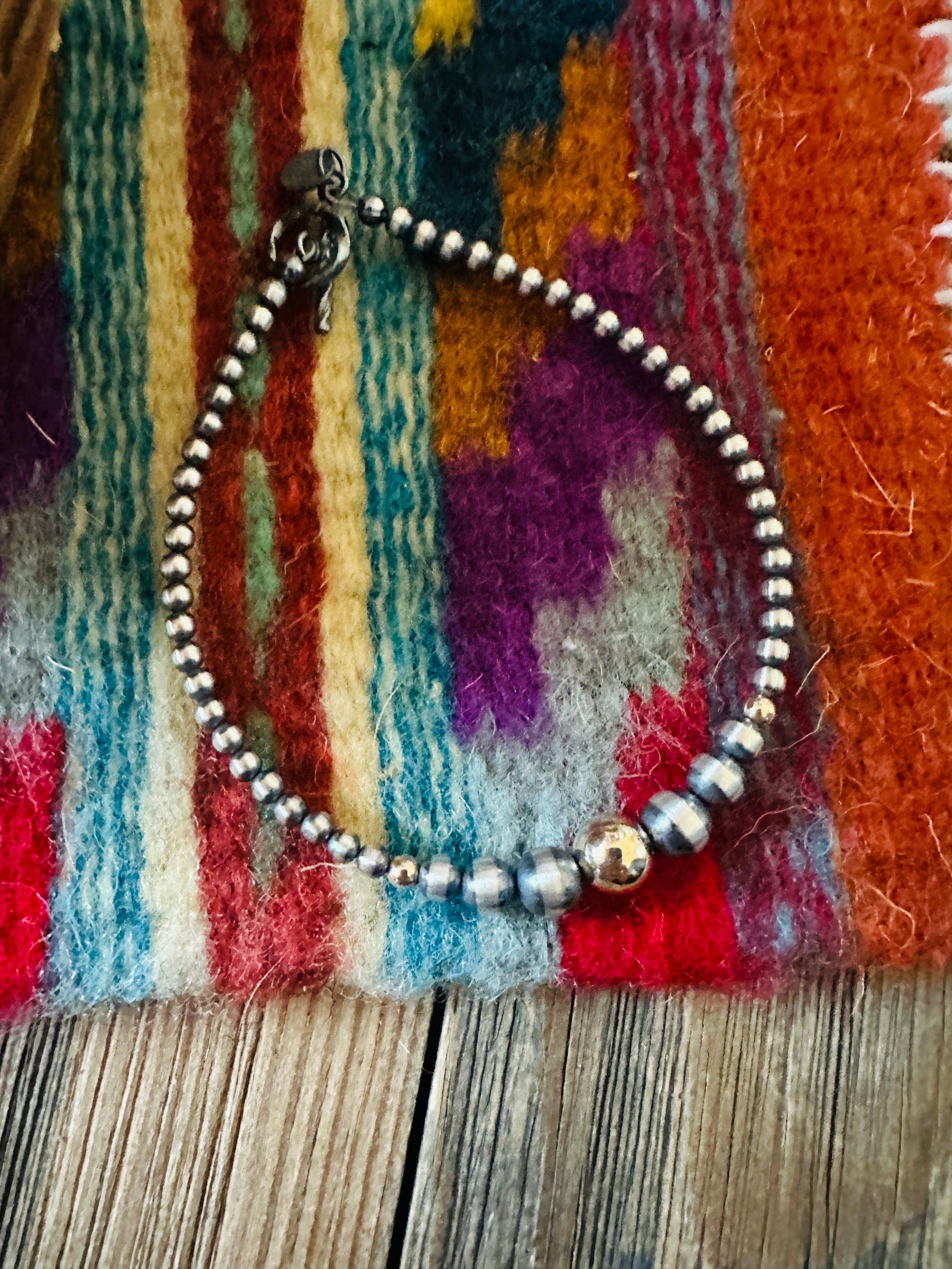 Handcrafted Gold Plated Sterling & Sterling Silver Pearl Beaded Bracelet