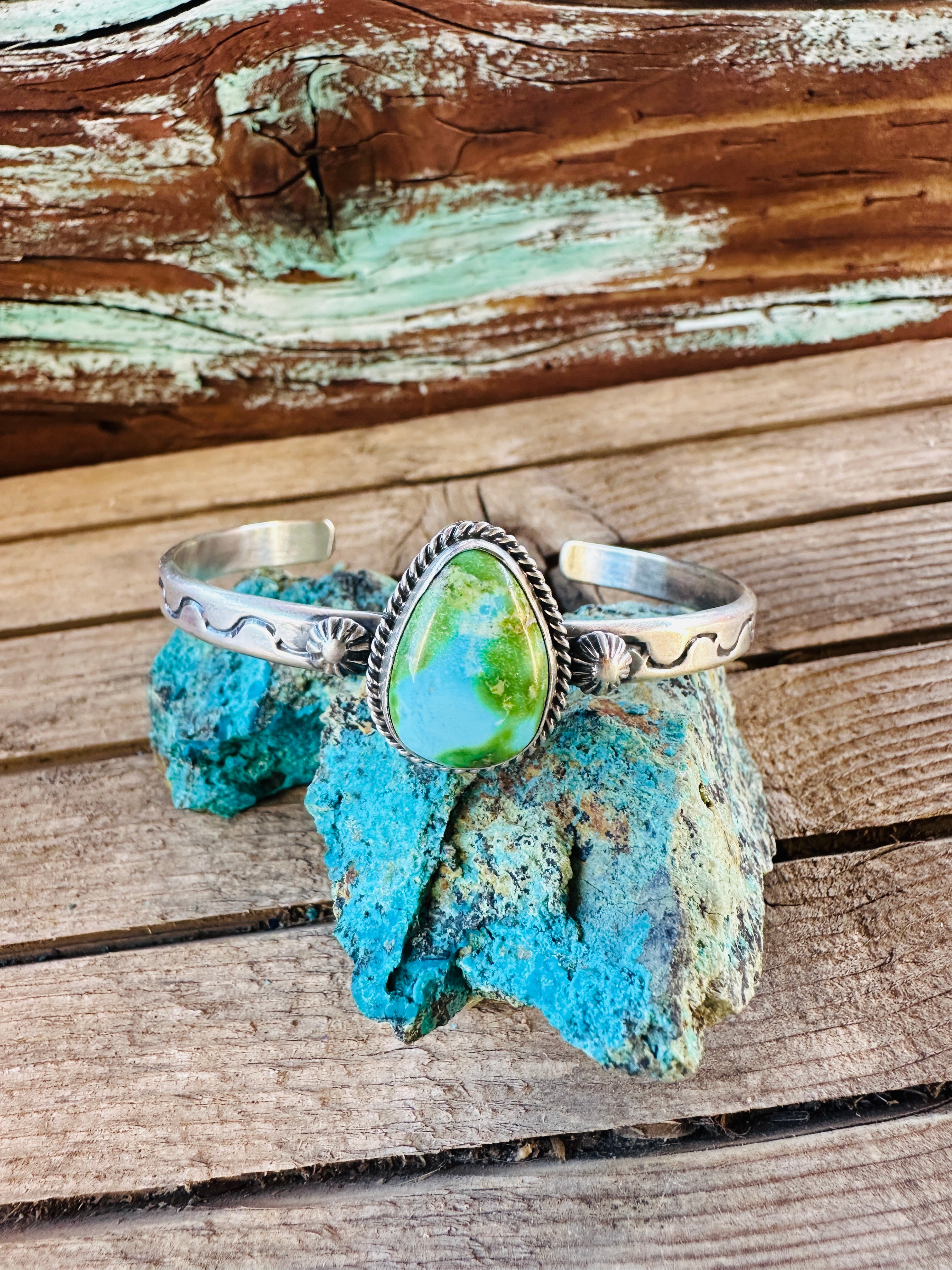 Handcrafted Sonoran Mountain Turquoise & Sterling Silver Cuff Bracelet