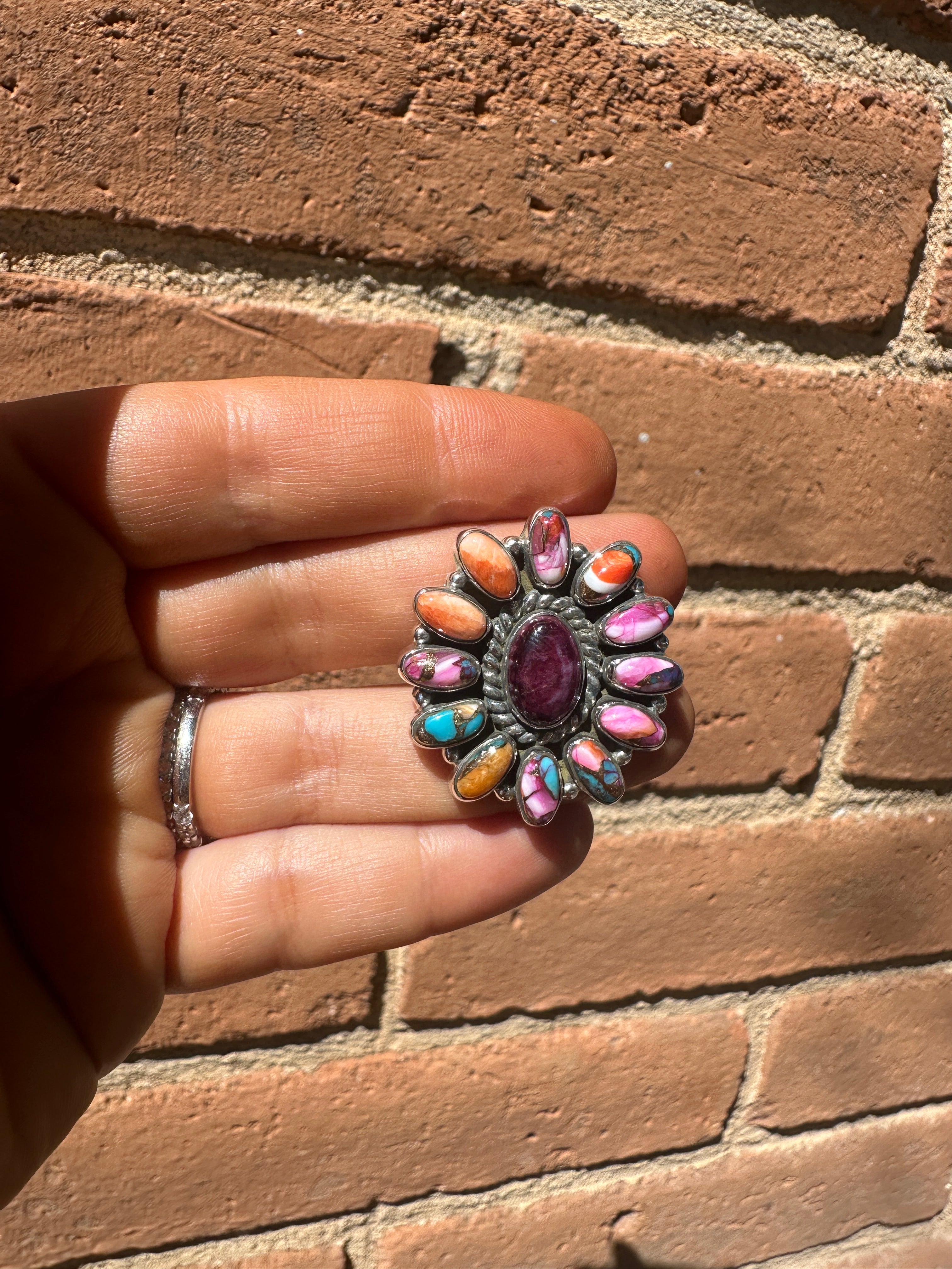 Beautiful Handmade Pink Dream Mojave, Purple Spiny And Sterling Silver Adjustable Ring