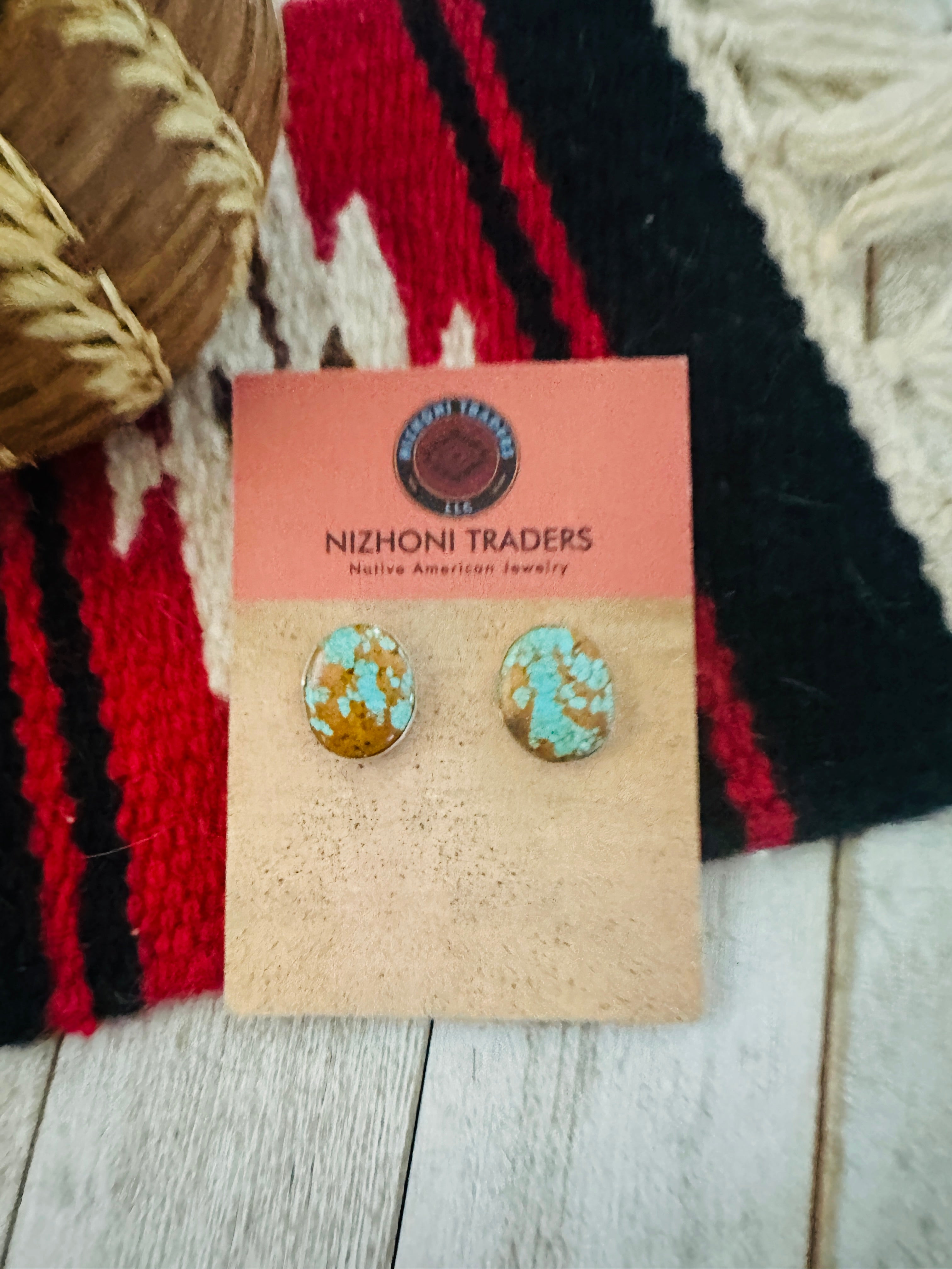 Navajo Number 8 Turquoise & Sterling Silver Stud Earrings