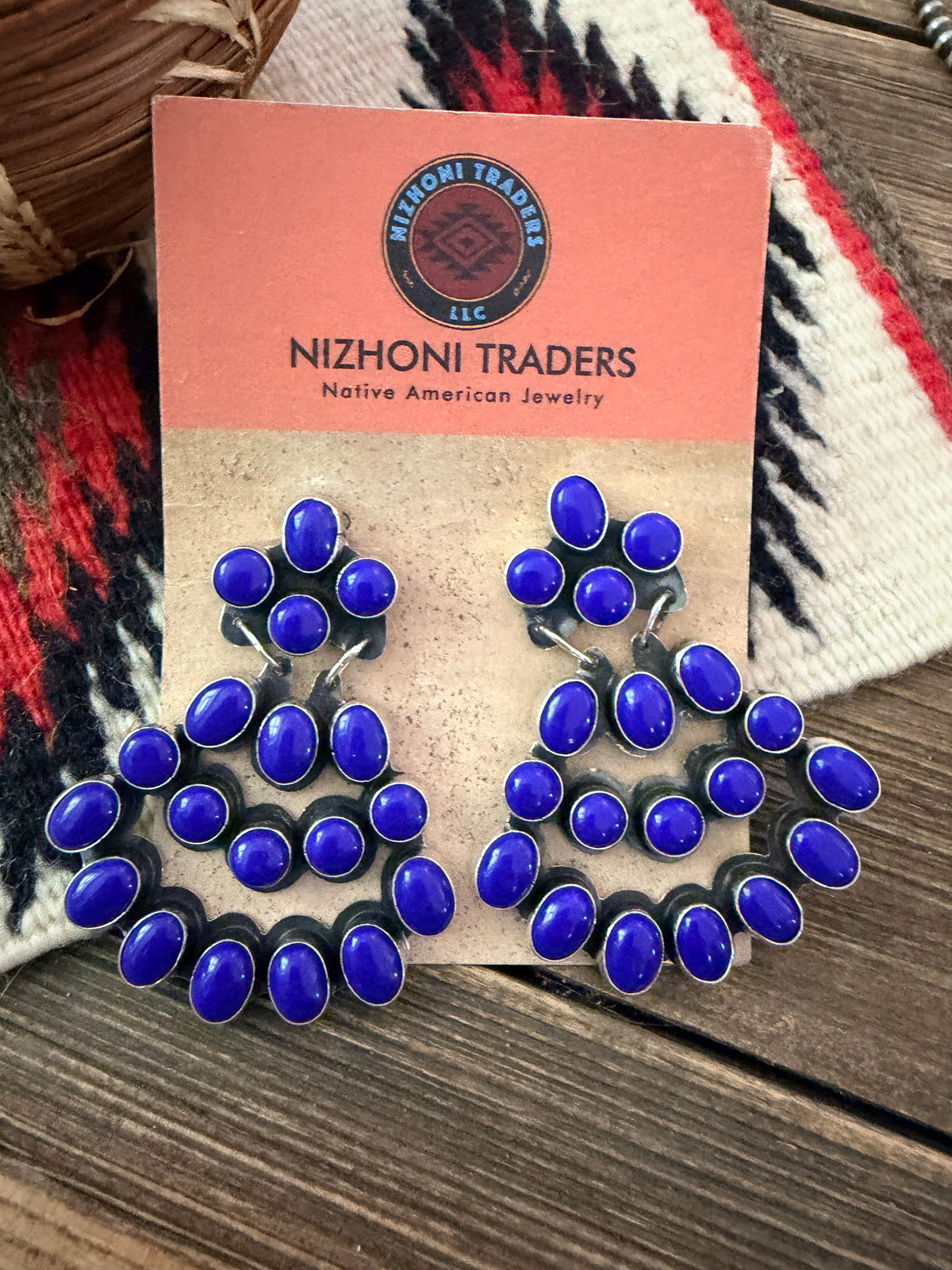 Handcrafted Lapis & Sterling Silver Cluster Dangle Earrings