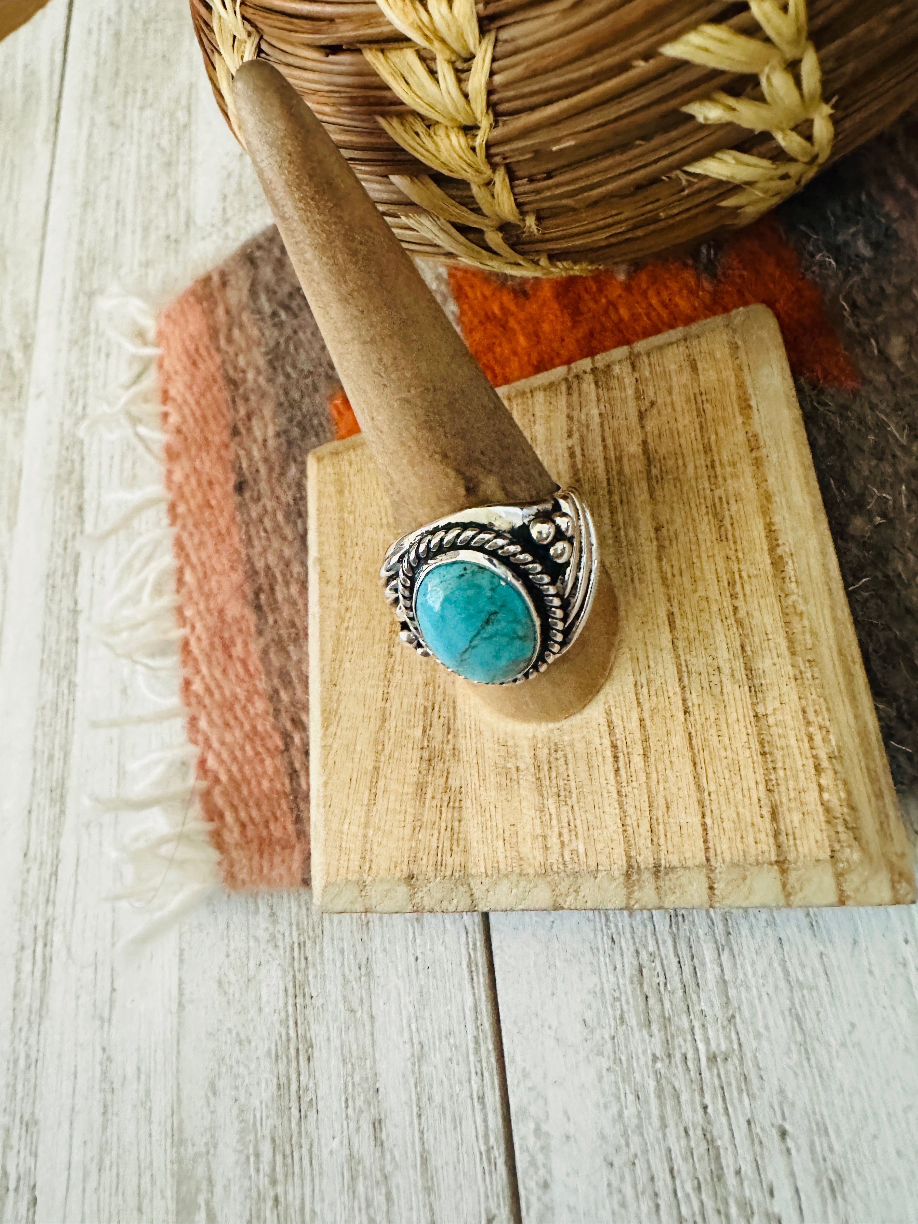 Navajo Kingman Turquoise & Sterling Silver Ring Size 9.5