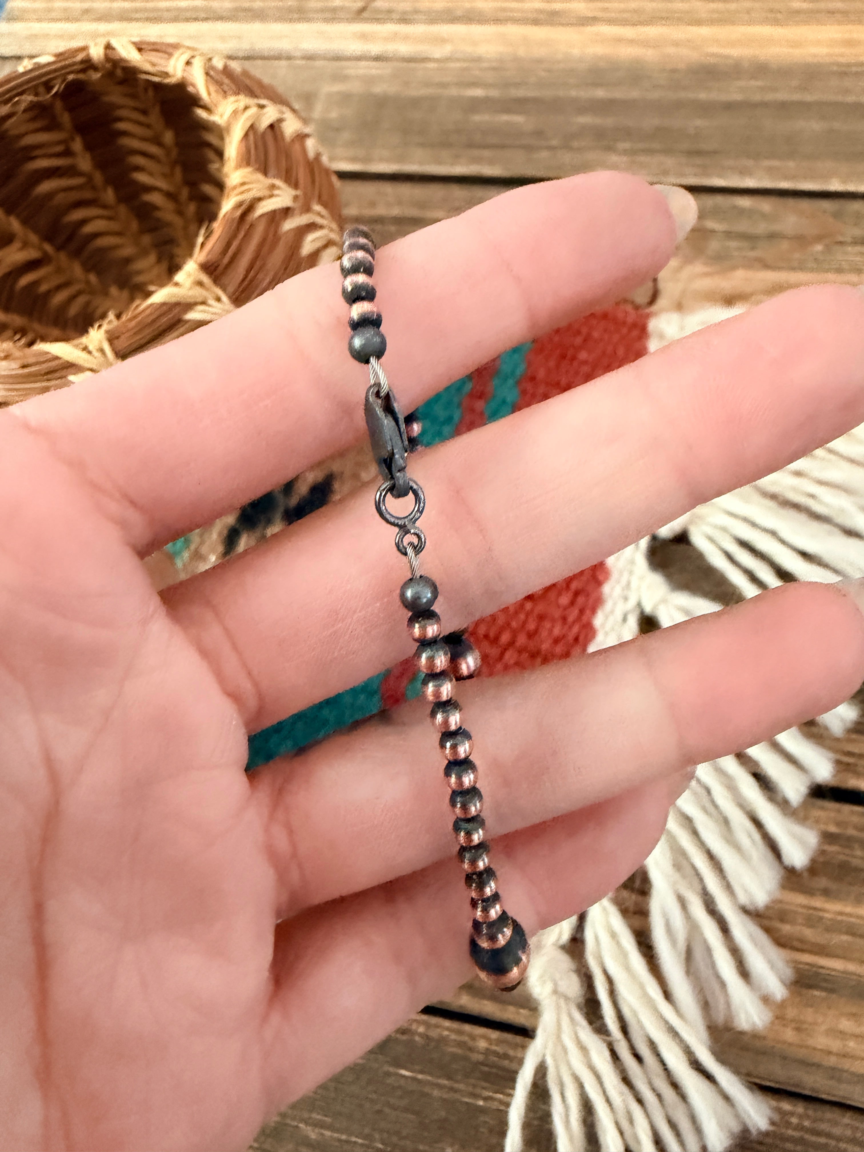 Handcrafted Copper Beaded Bracelet 7.5”