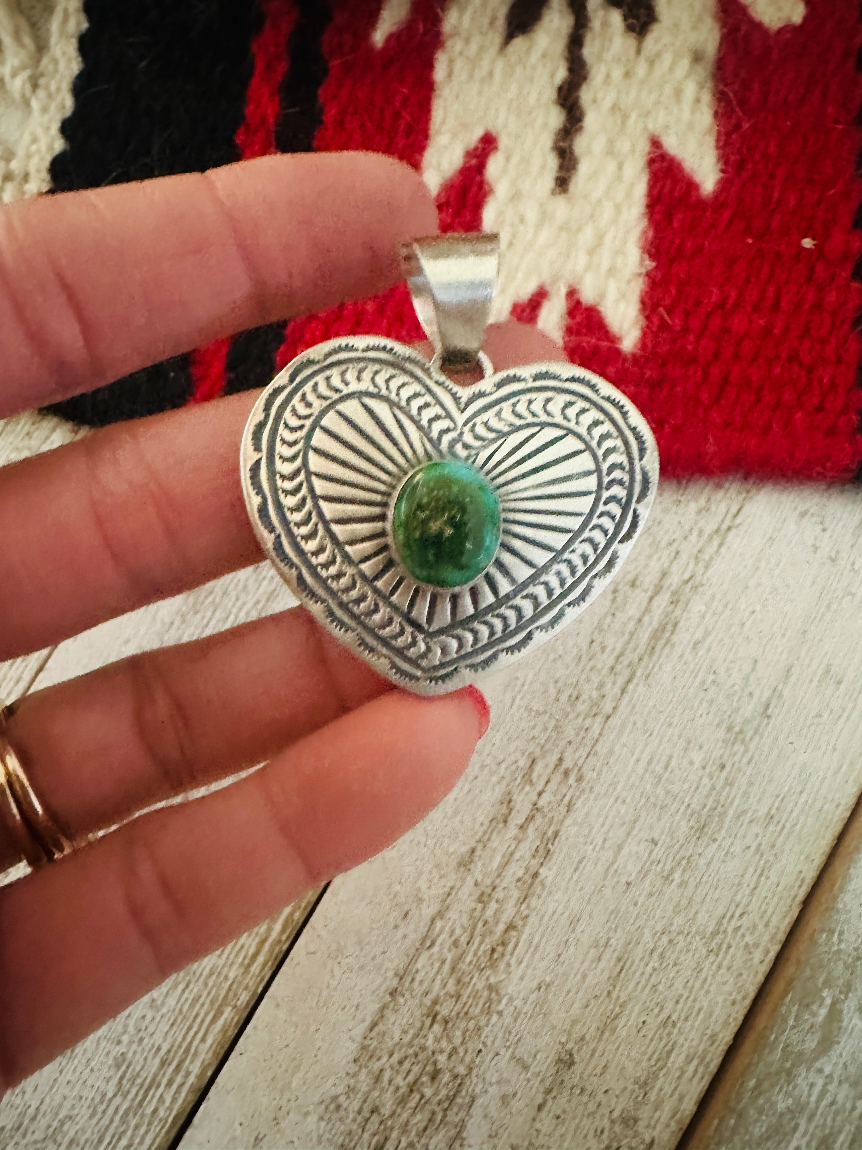 Navajo Sonoran Mountain Turquoise & Sterling Silver Heart Pendant