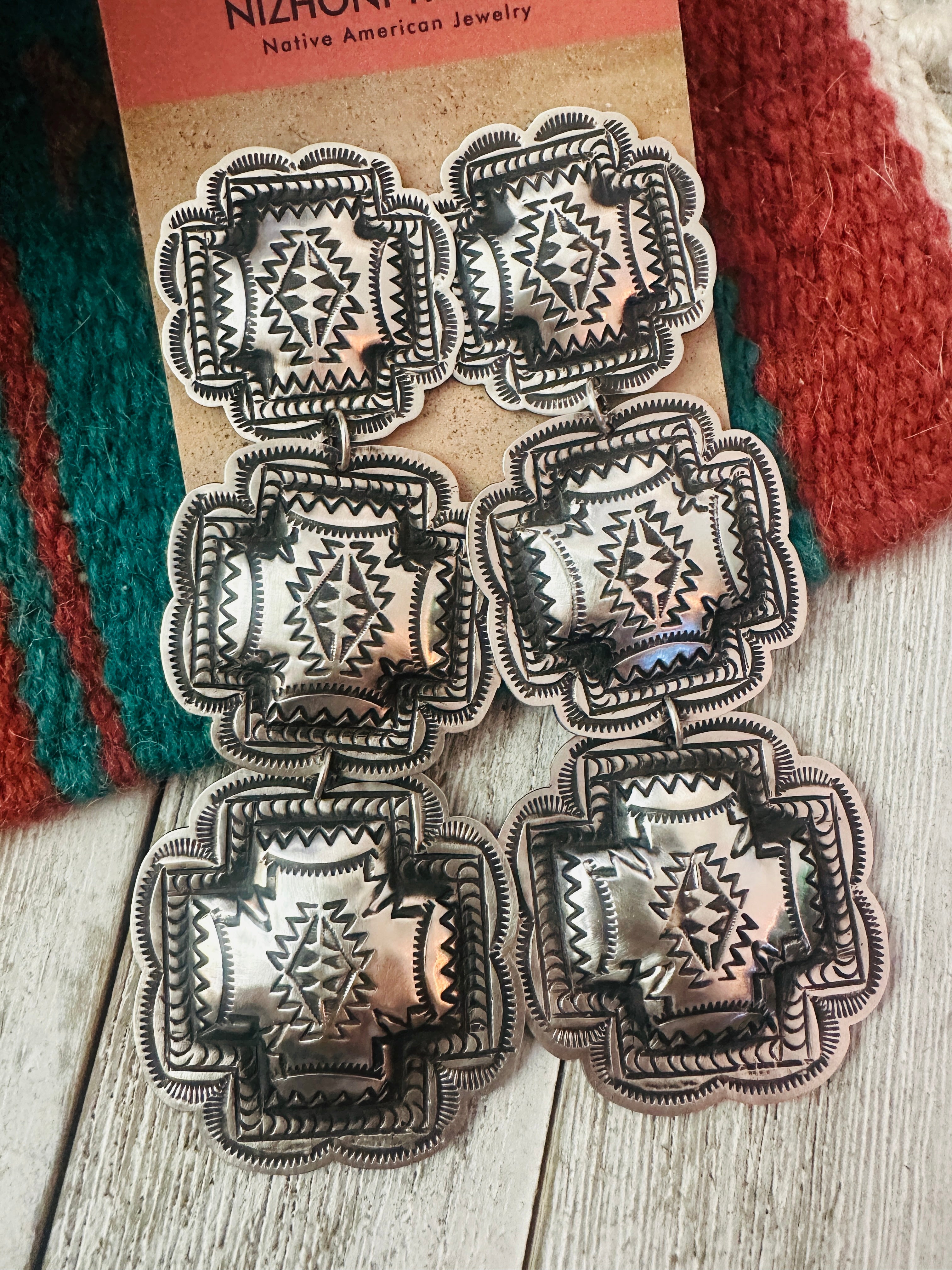 Handcrafted Sterling Silver Concho Dangle Earrings by Leander Tahe