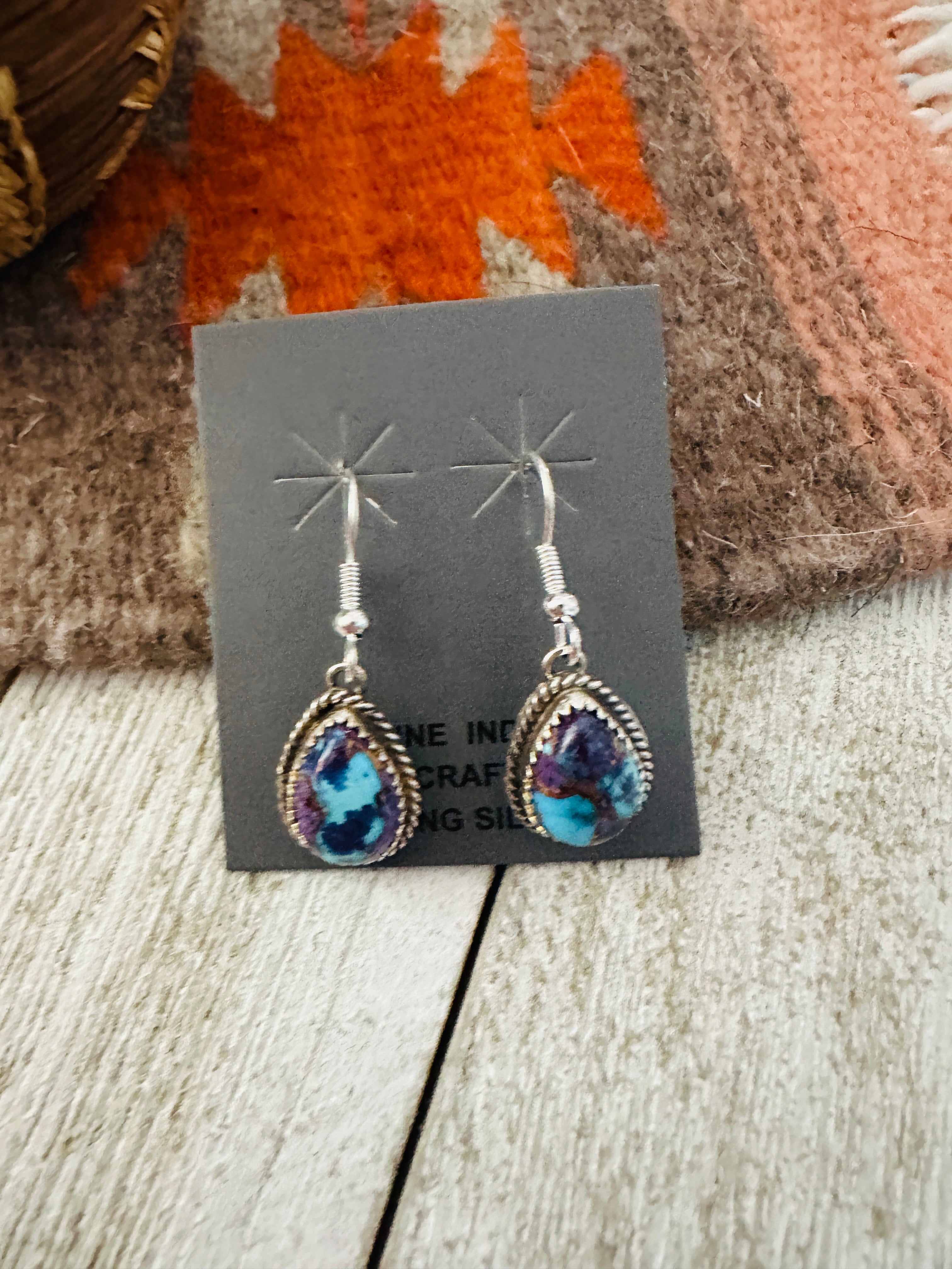 Navajo Sterling Silver & Purple Mojave Dangle Earrings