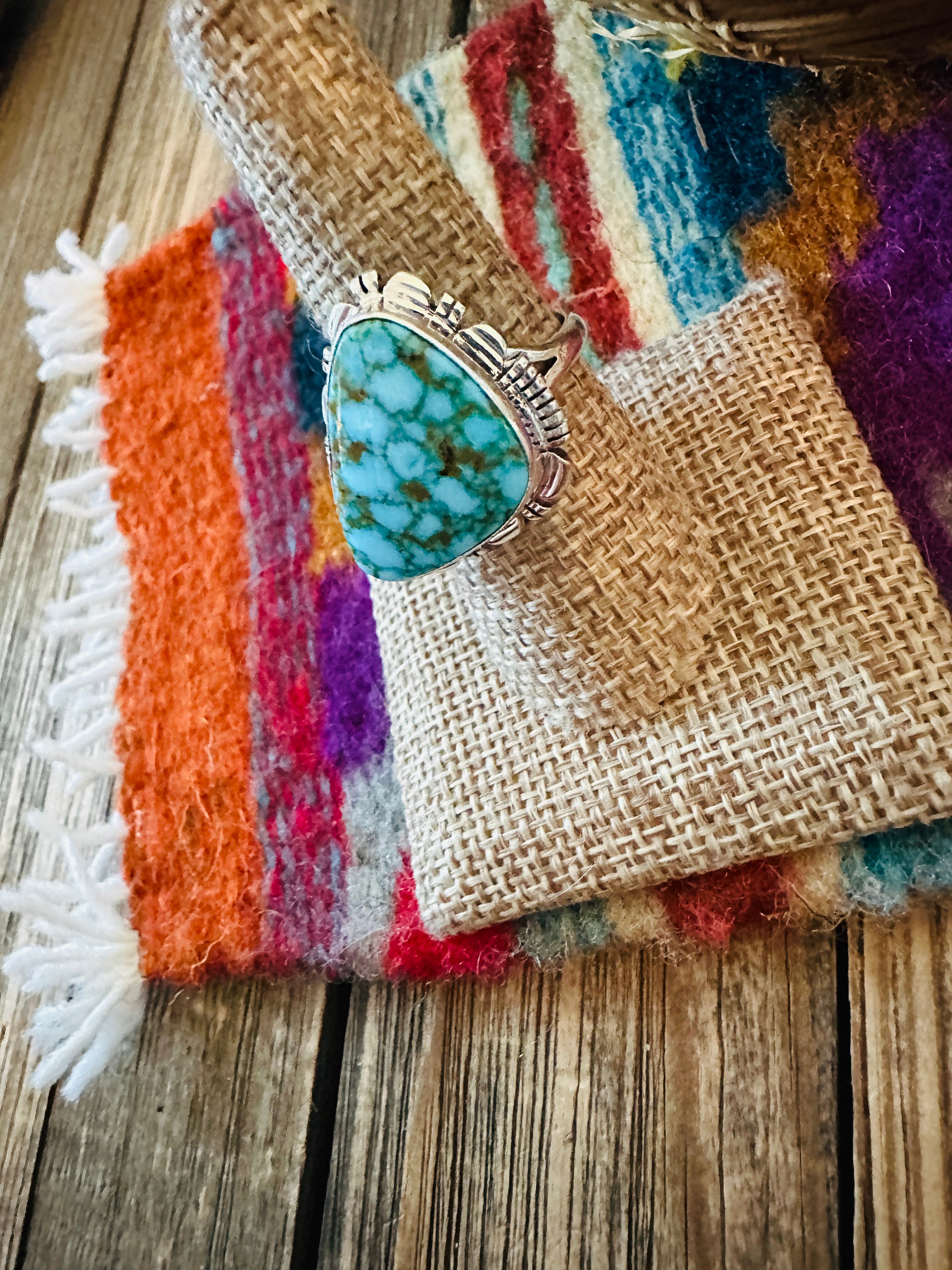 Handcrafted Sonoran Mountain Turquoise & Sterling Silver Ring size 9