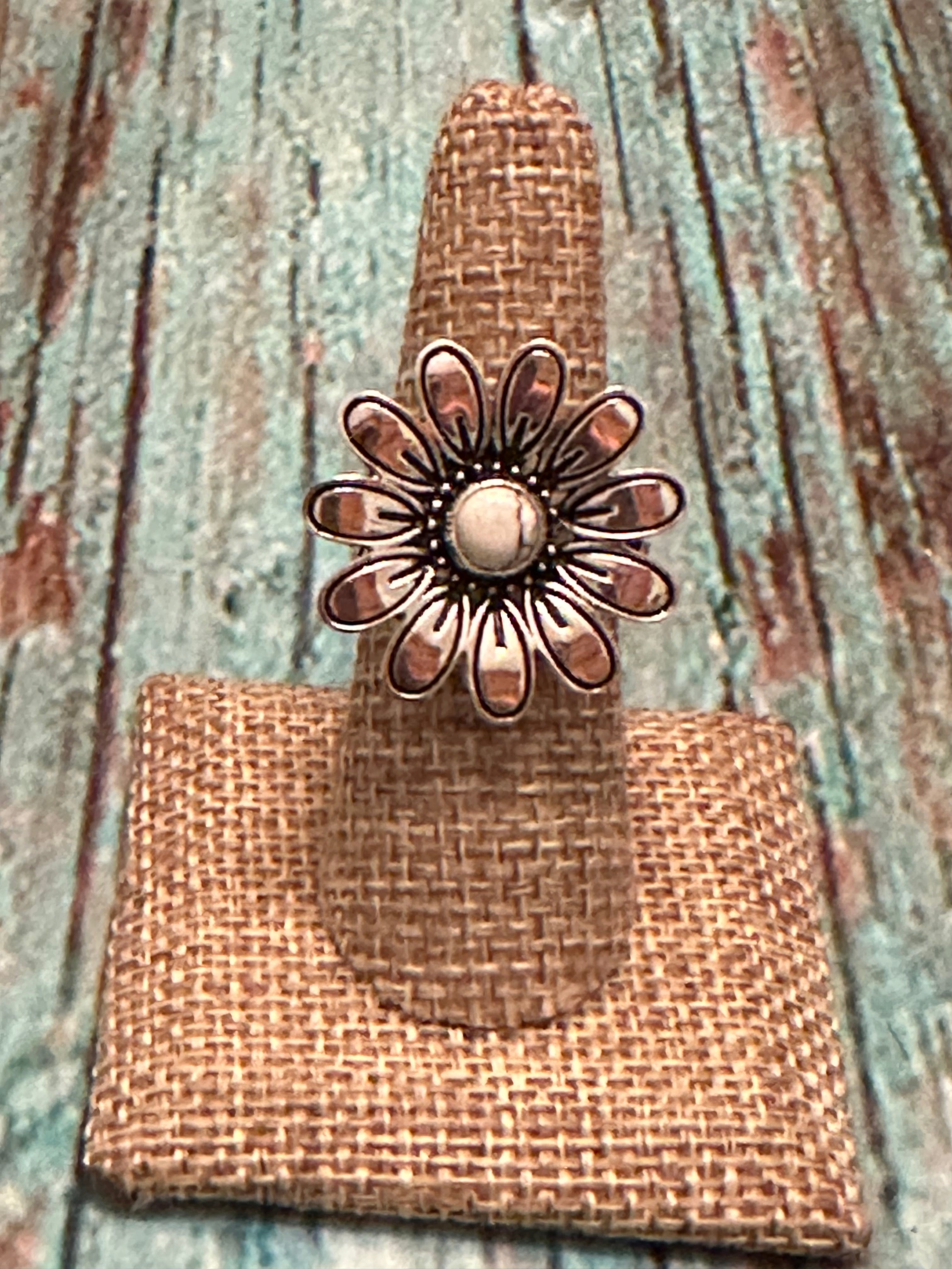 The Daisy Adjustable Wild Horse and Sterling Silver Flower Ring