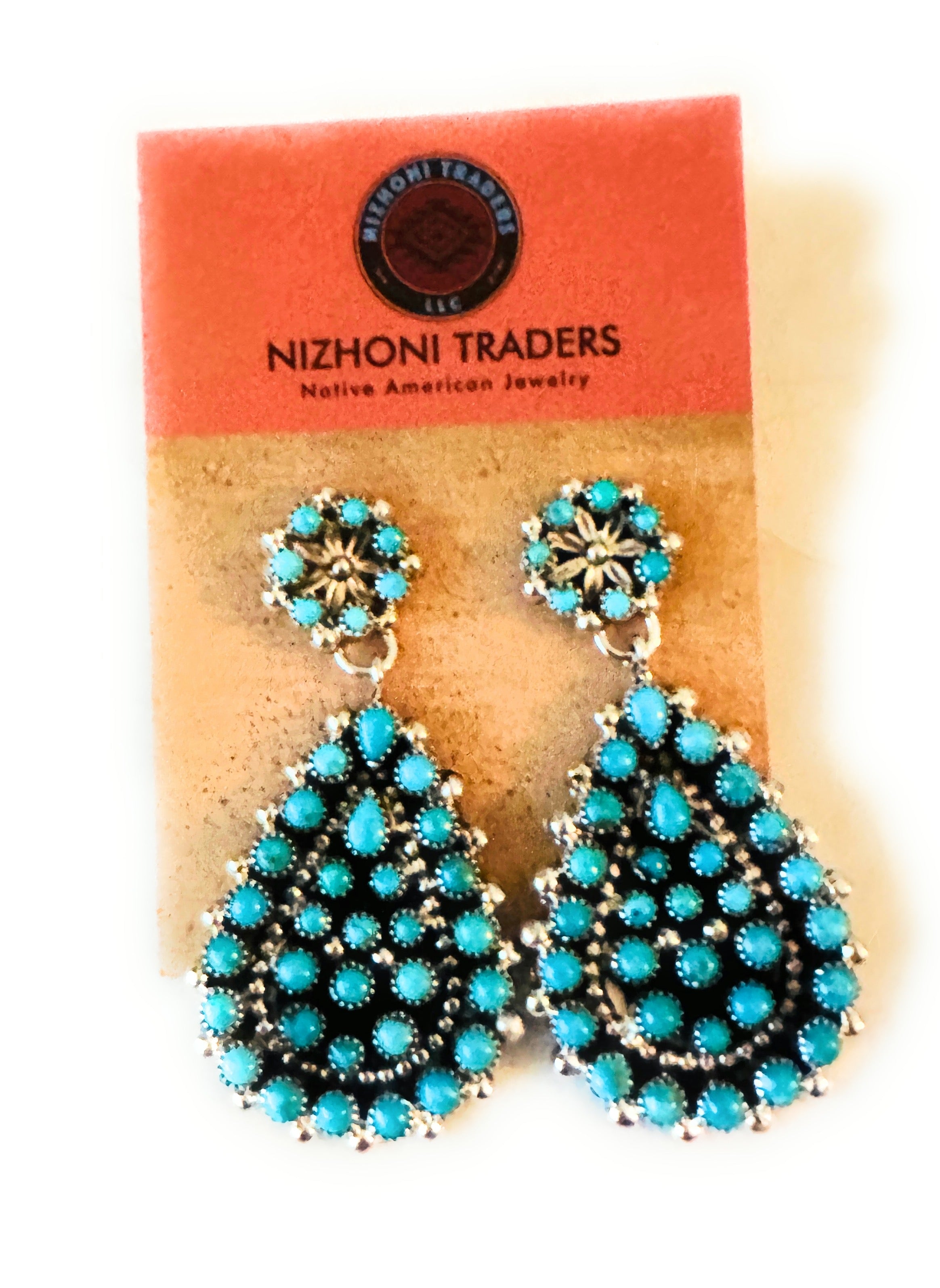 Navajo Turquoise & Sterling Silver Cluster Dangle Earrings