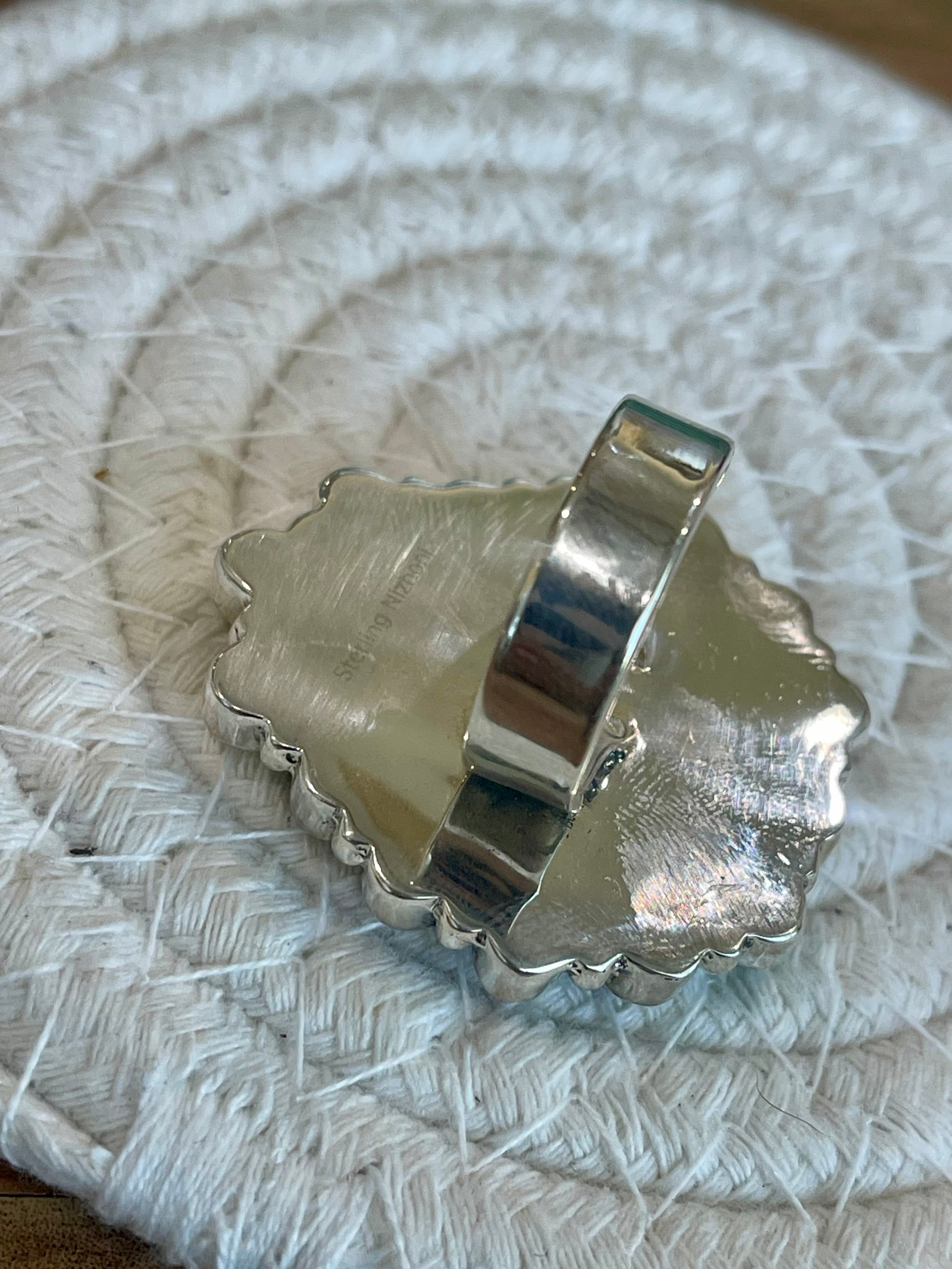 Handmade Opal, Mother Of Pearl, Mojave And Sterling Silver Adjustable Ring Signed Nizhoni