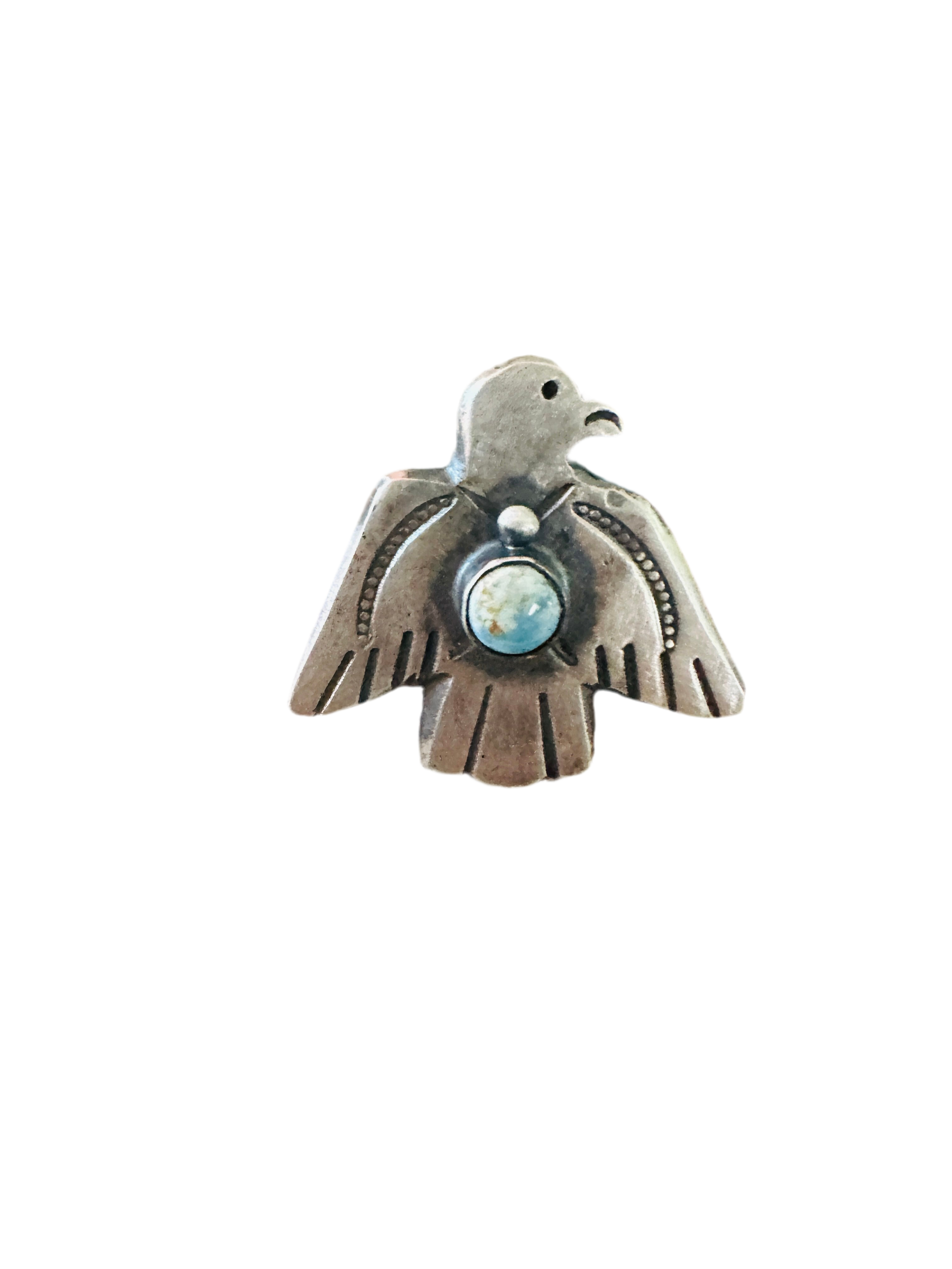 Handcrafted Turquoise & Sterling Silver Thunderbird Ring Chimney Butte Size 7