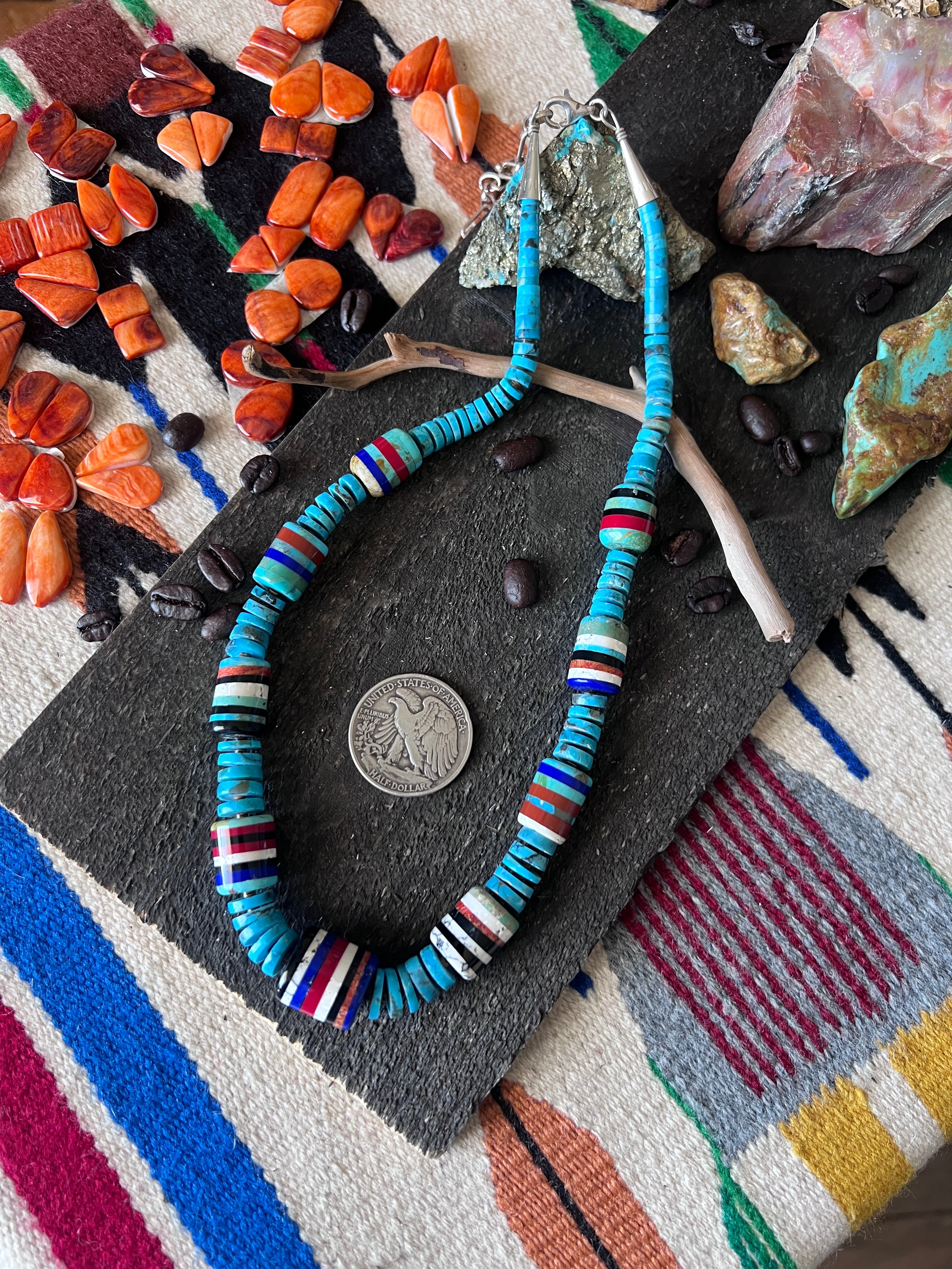 Ronald Chavez Handcrafted Turquoise Heishi Beaded Santo Domingo Neckla