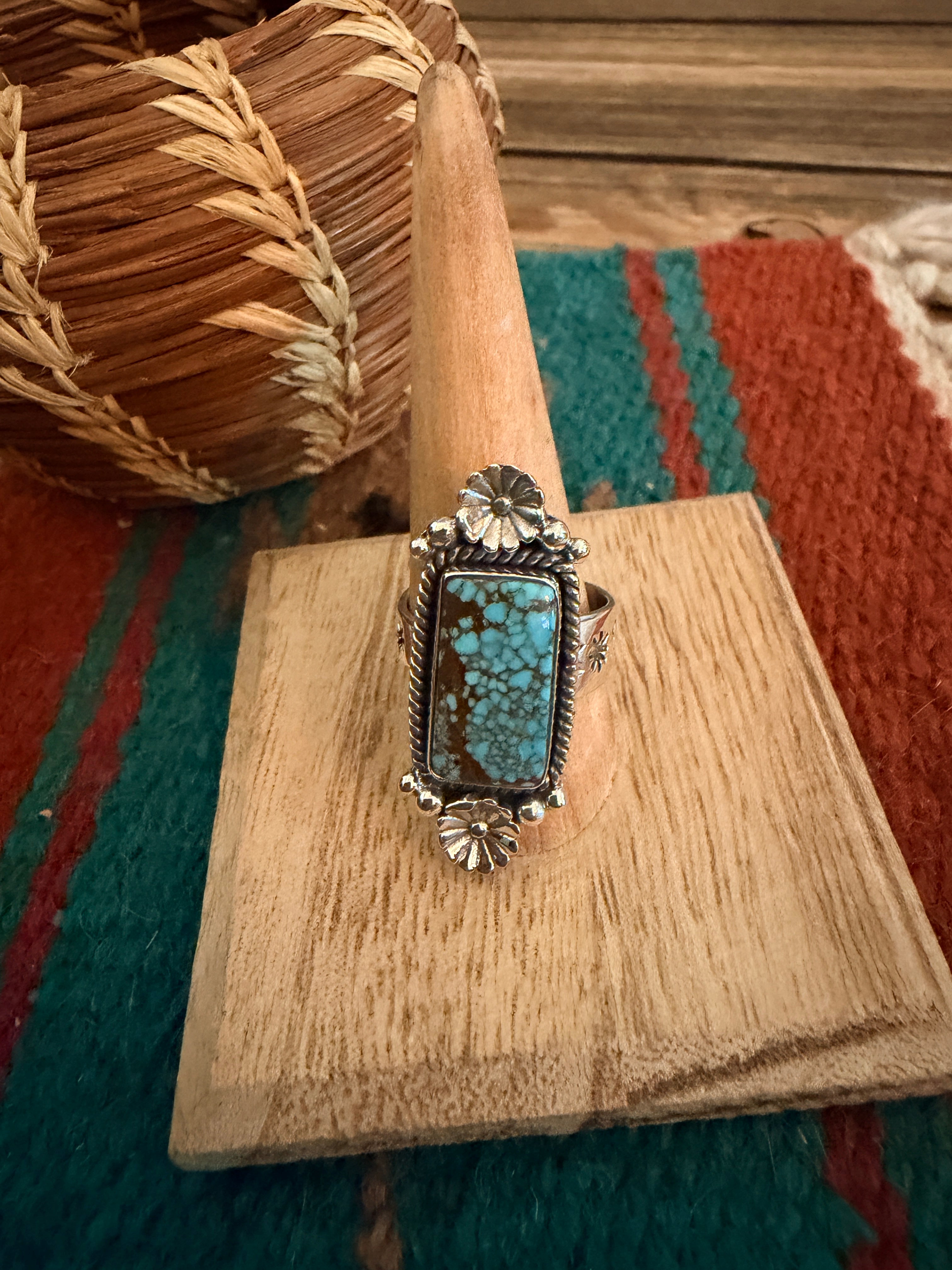 Handmade Sterling Silver Number 8 Turquoise Adjustable Ring Signed Nizhoni
