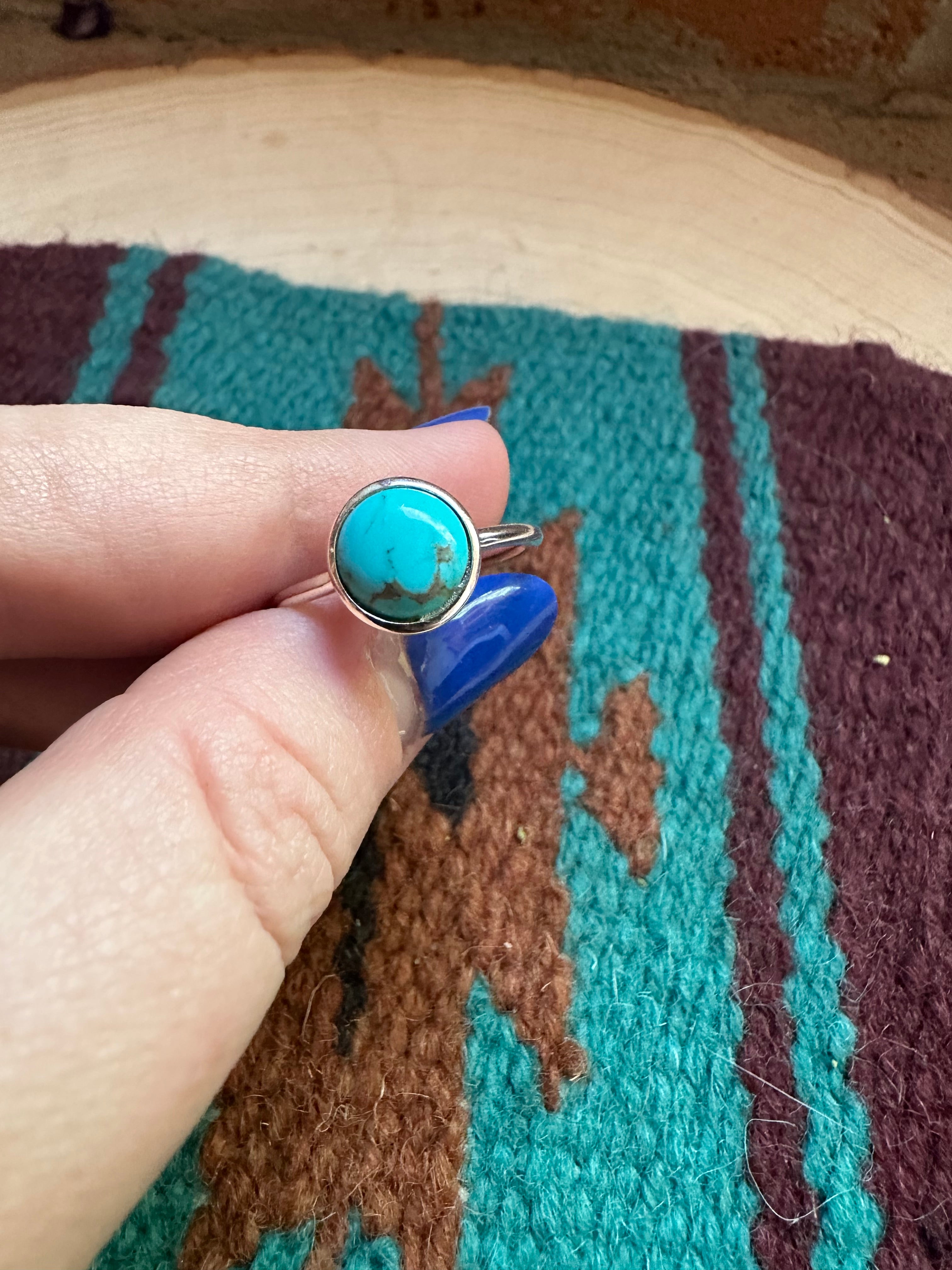 Handmade Sterling Silver & Turquoise Single Round Stone Ring