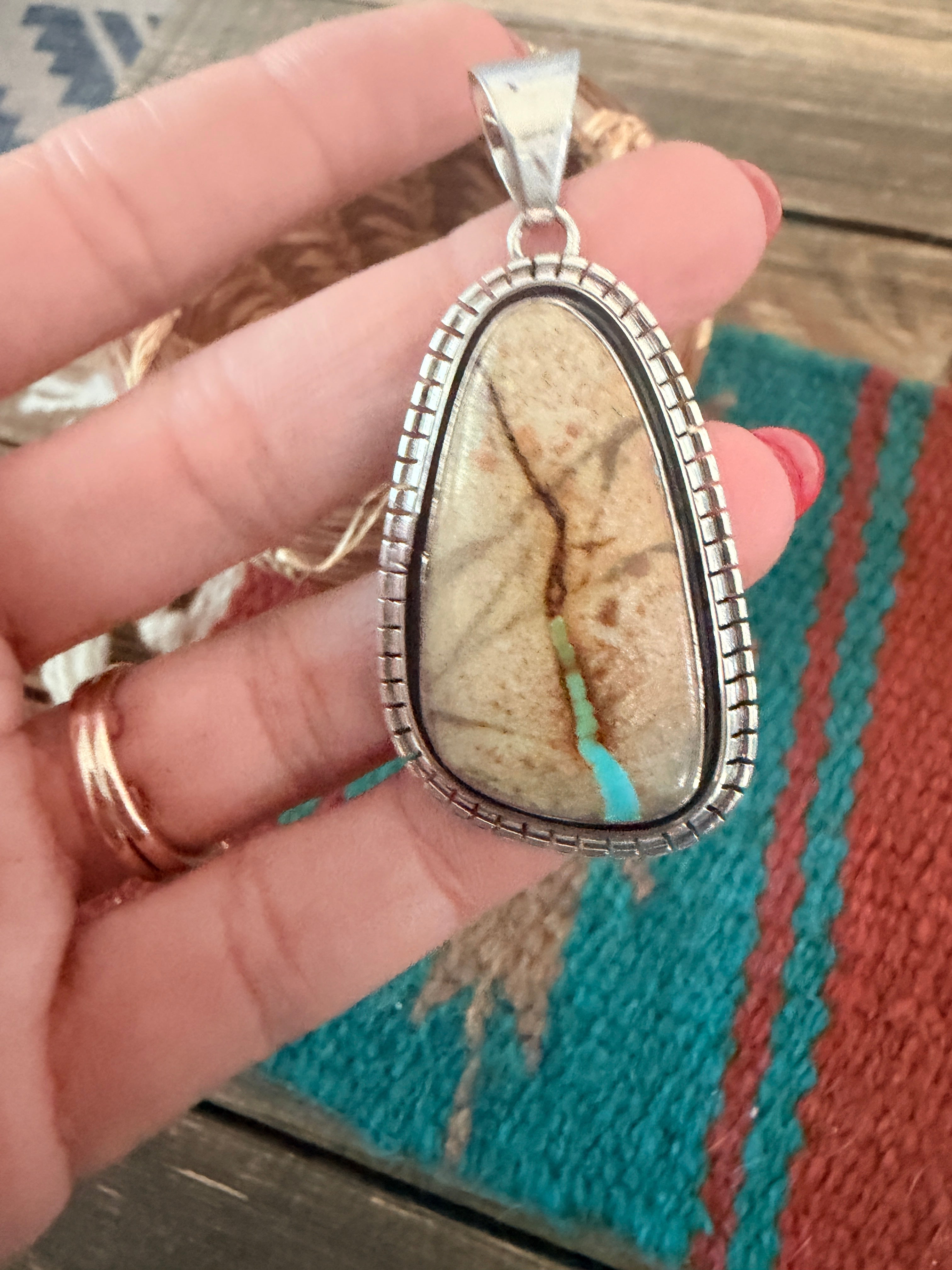 Handcrafted Sterling Silver & Royston Ribbon Turquoise Pendant