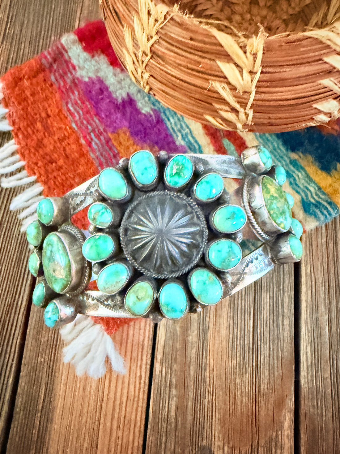 Handcrafted Turquoise & Sterling Silver Concho Cuff Bracelet by Bobby Johnson