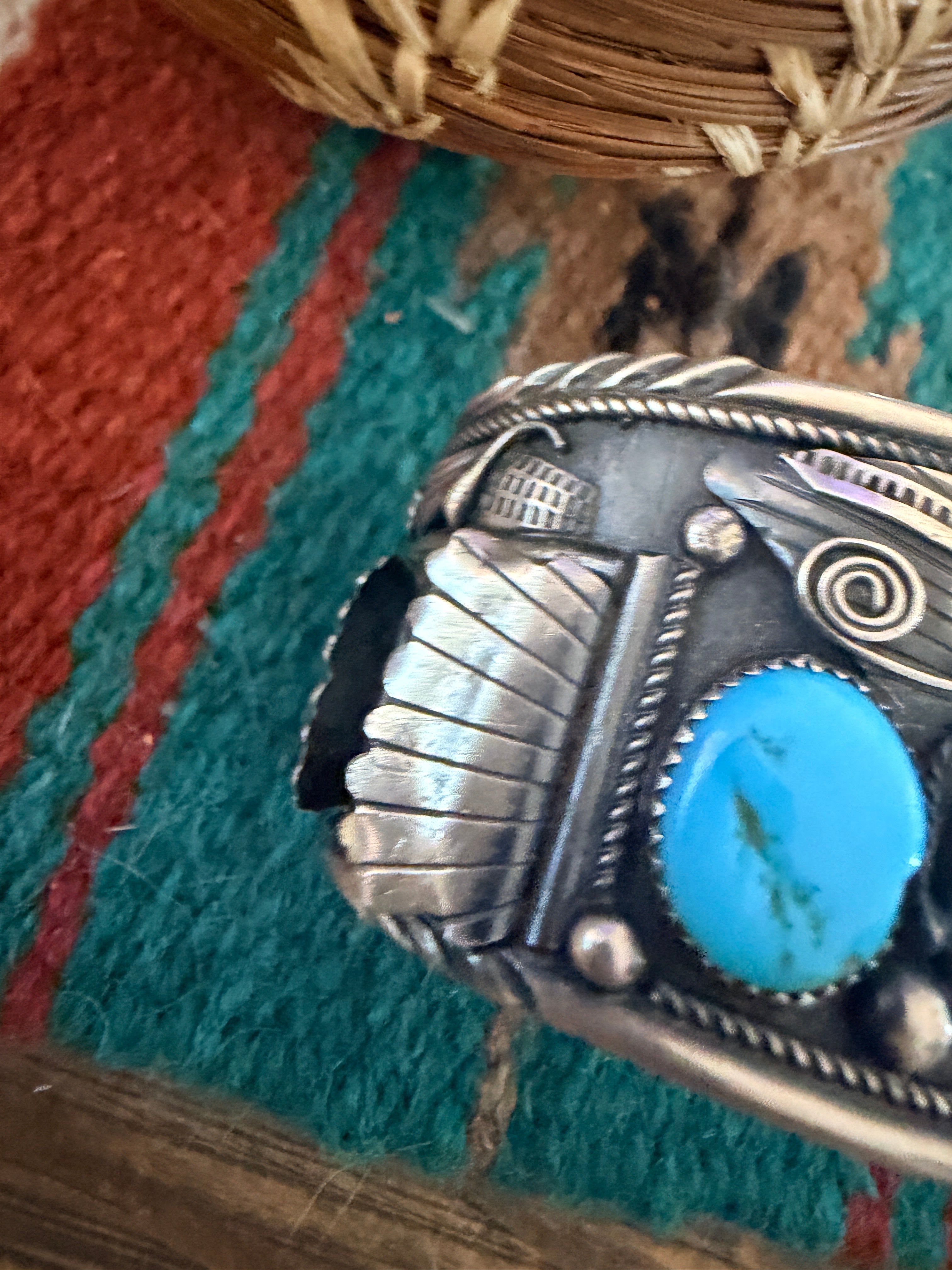 Handcrafted Old Pawn Sterling Silver & Turquoise Cuff Bracelet