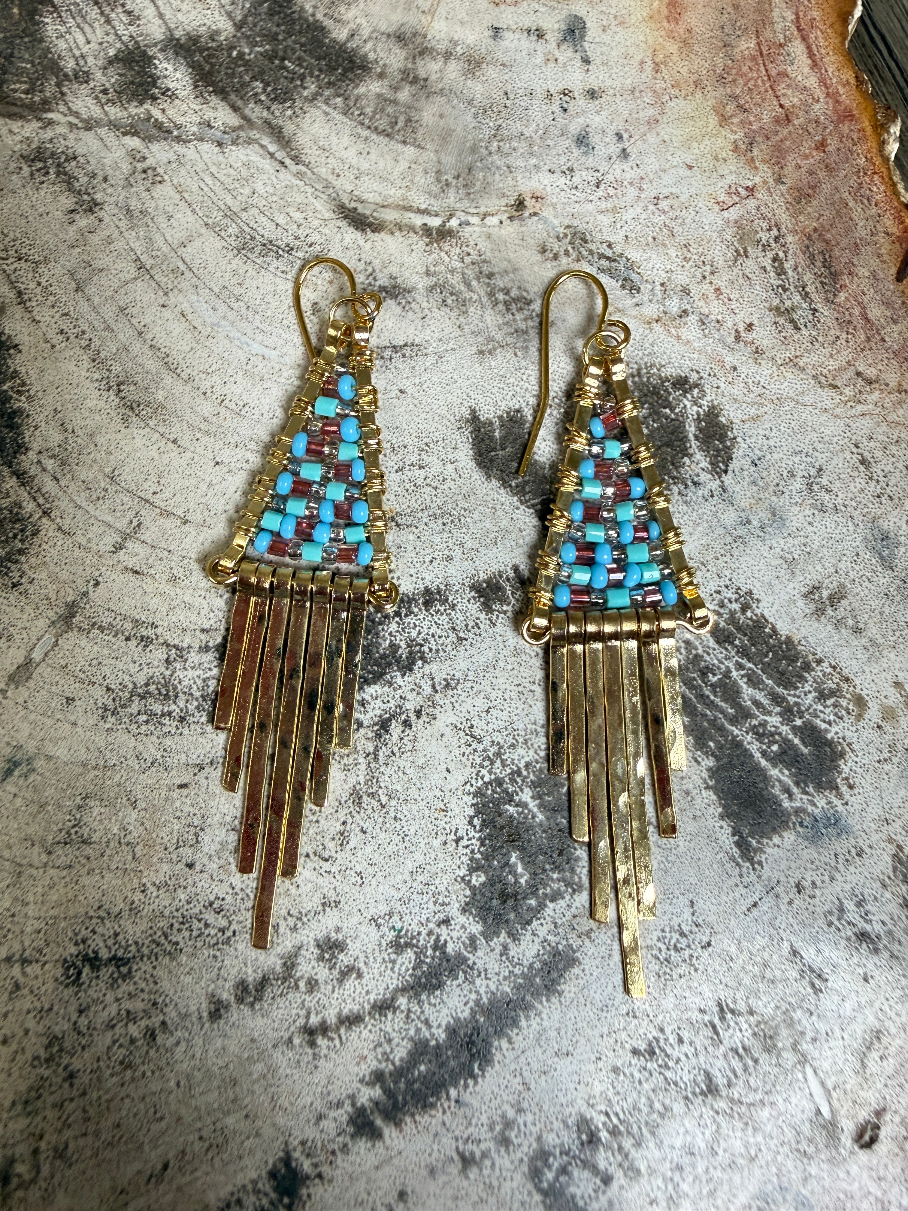 “The Golden Collection” Mixed Fringe Handmade Multi Color Beaded & 14k Gold Plated Earrings