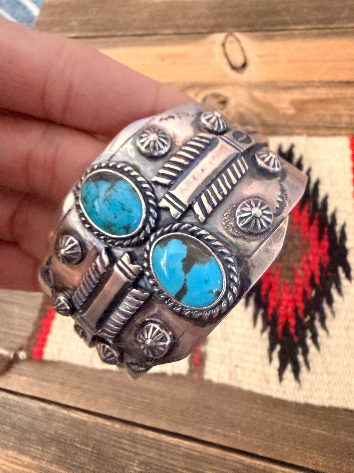 Handcrafted Turquoise & Sterling Silver Arrow Cuff Bracelet by Larry Kaye