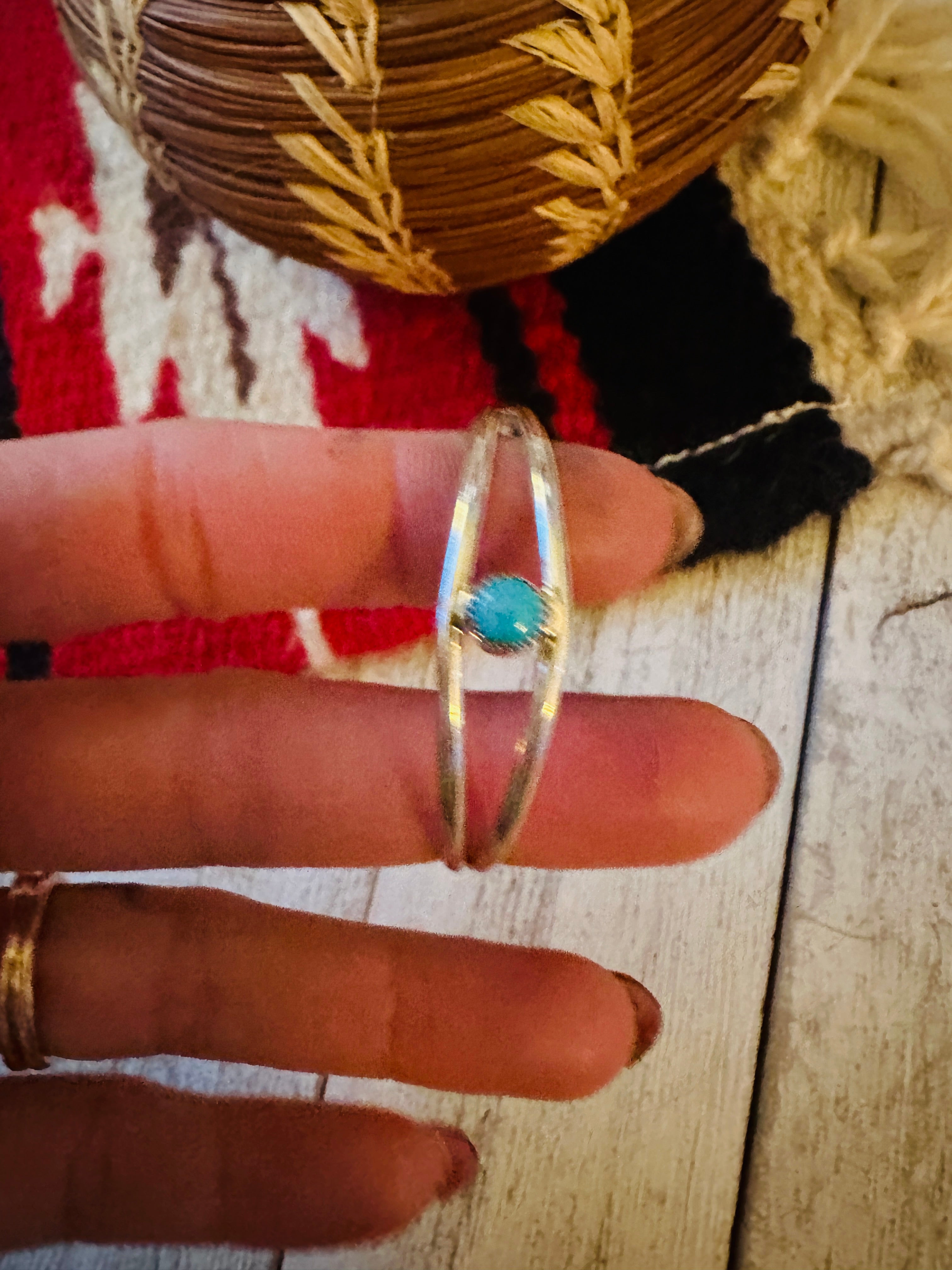 Navajo Sterling Silver & Turquoise Baby Cuff Bracelet