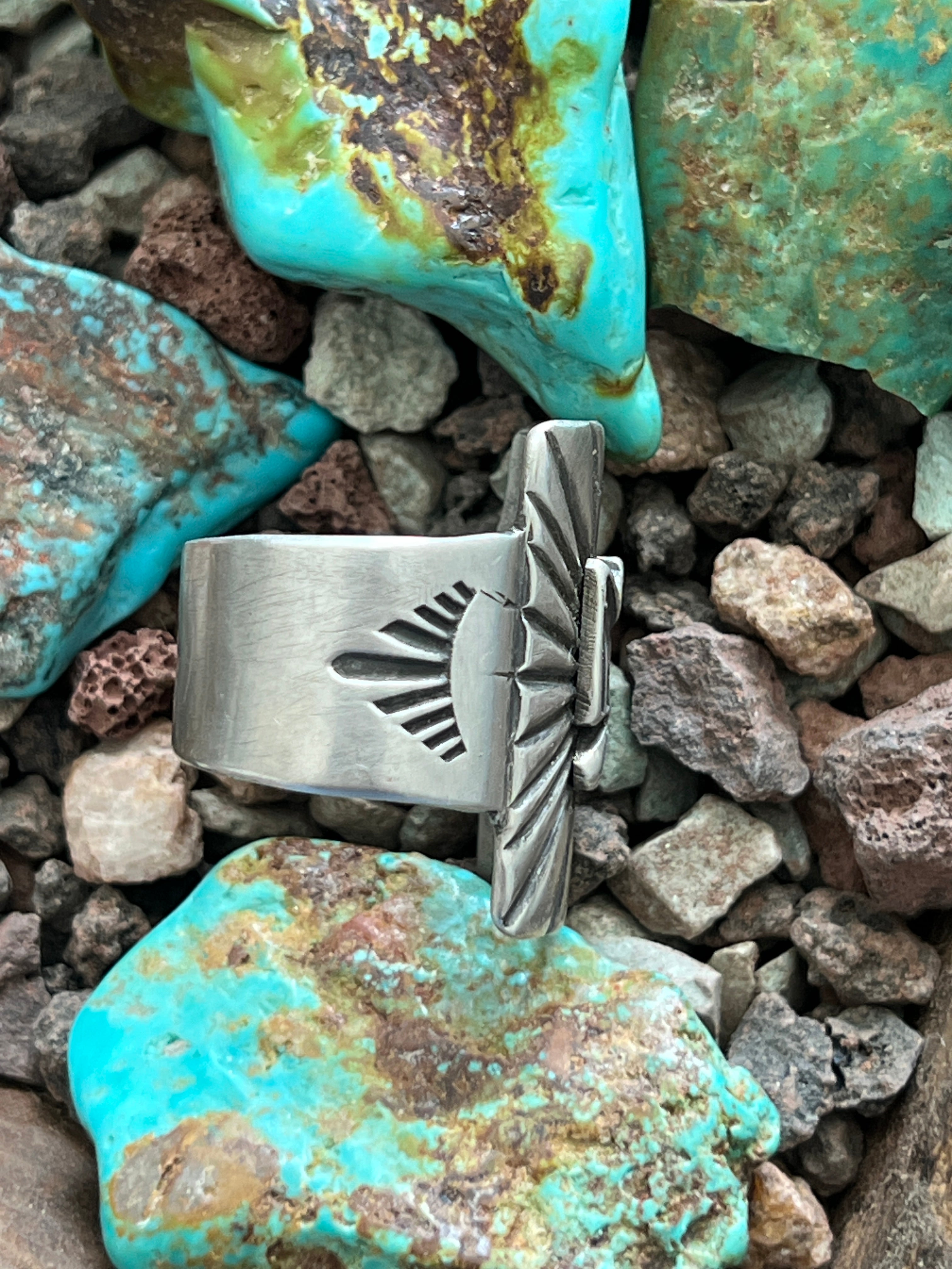 Falcon Trading Company Ingot Sterling Silver Thunderbird Ring by Joe O’Neill, Size 11.5