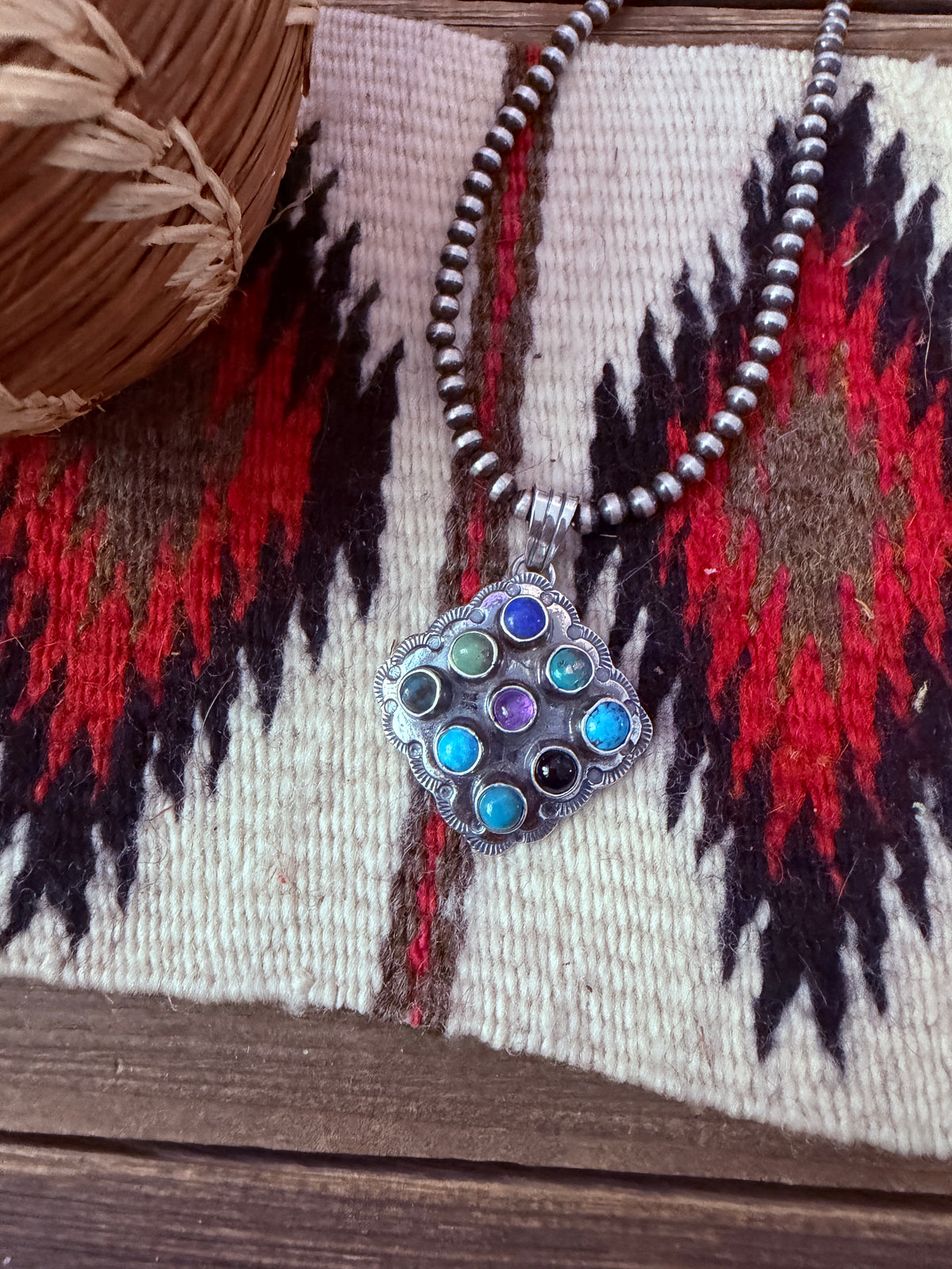 Handcrafted Sterling Silver and Multi Stone Cluster Bear Pendant by Tina Benally