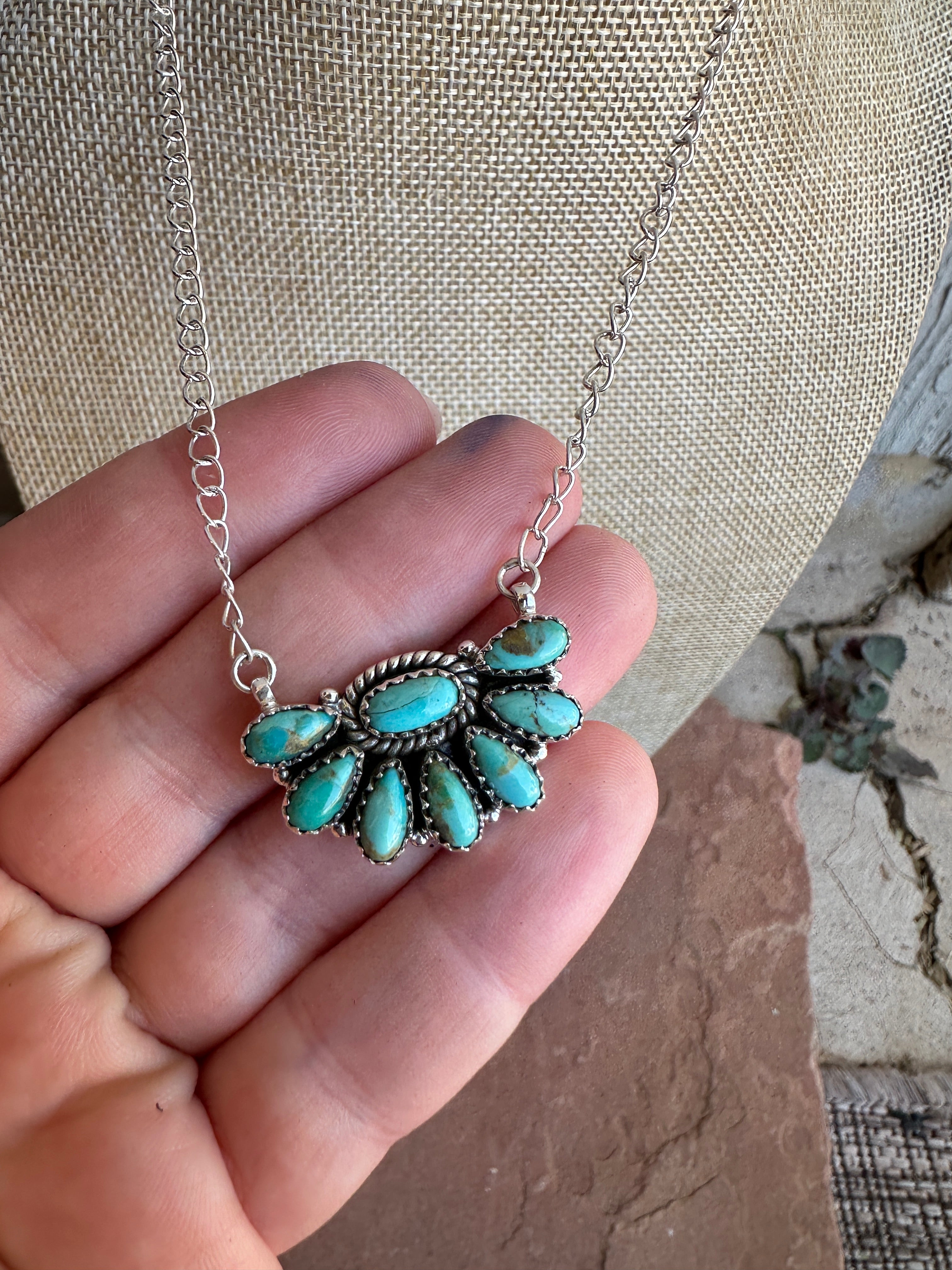 Handmade Sterling Silver Turquoise Crescent Necklace