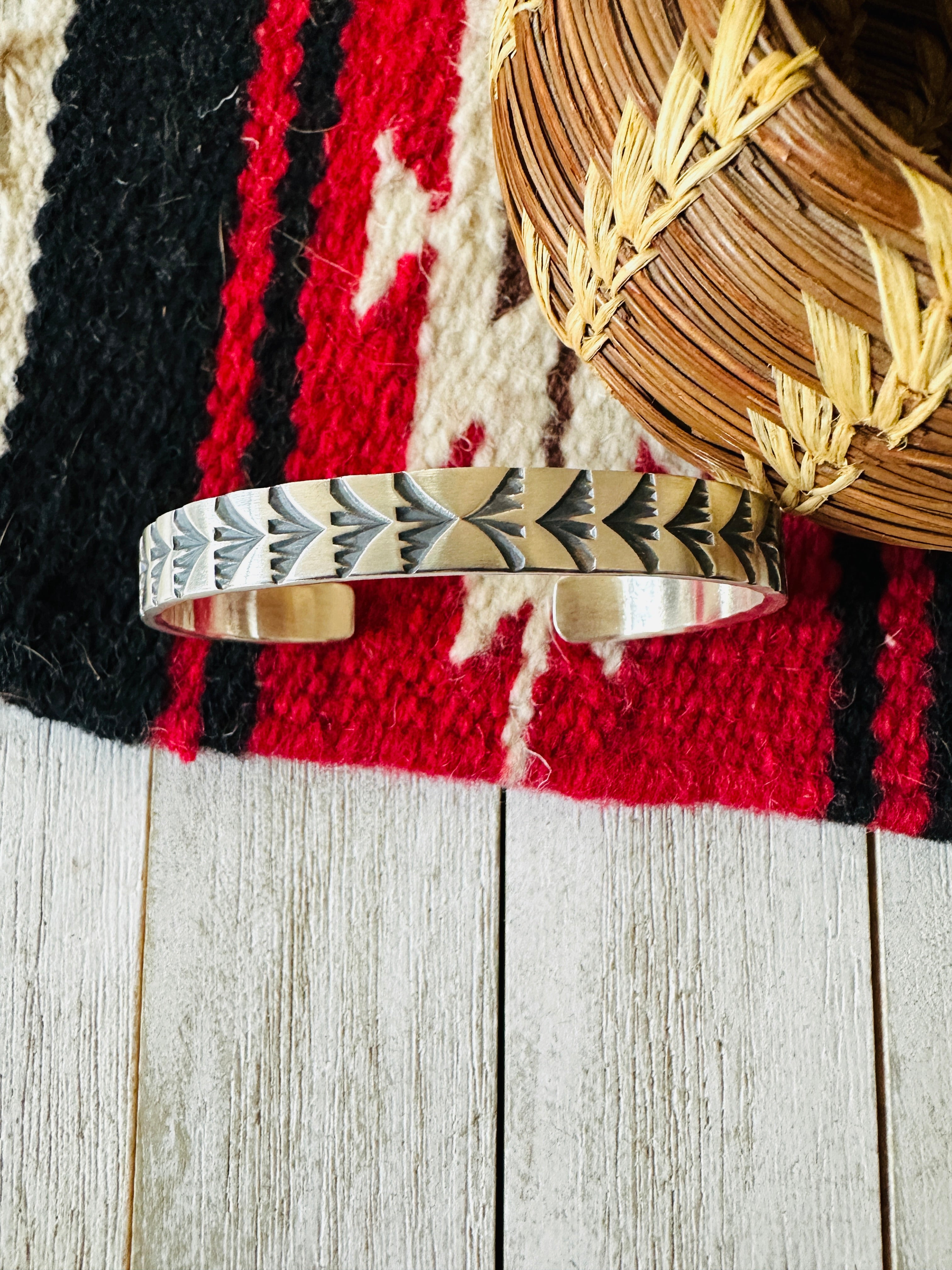 Navajo Hand Stamped Sterling Silver Cuff Bracelet