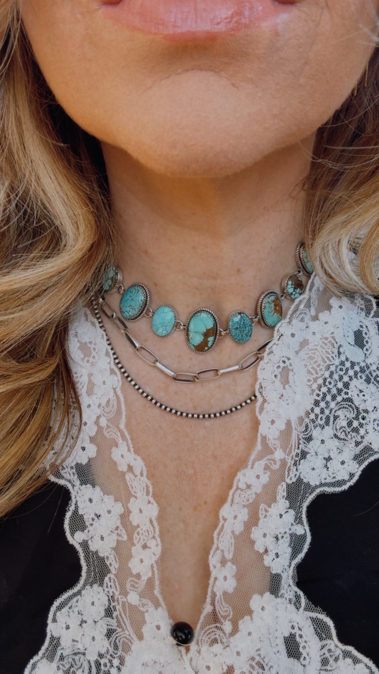 Handmade Sterling Silver Number 8 Turquoise Choker Necklace "Signed Nizhoni"