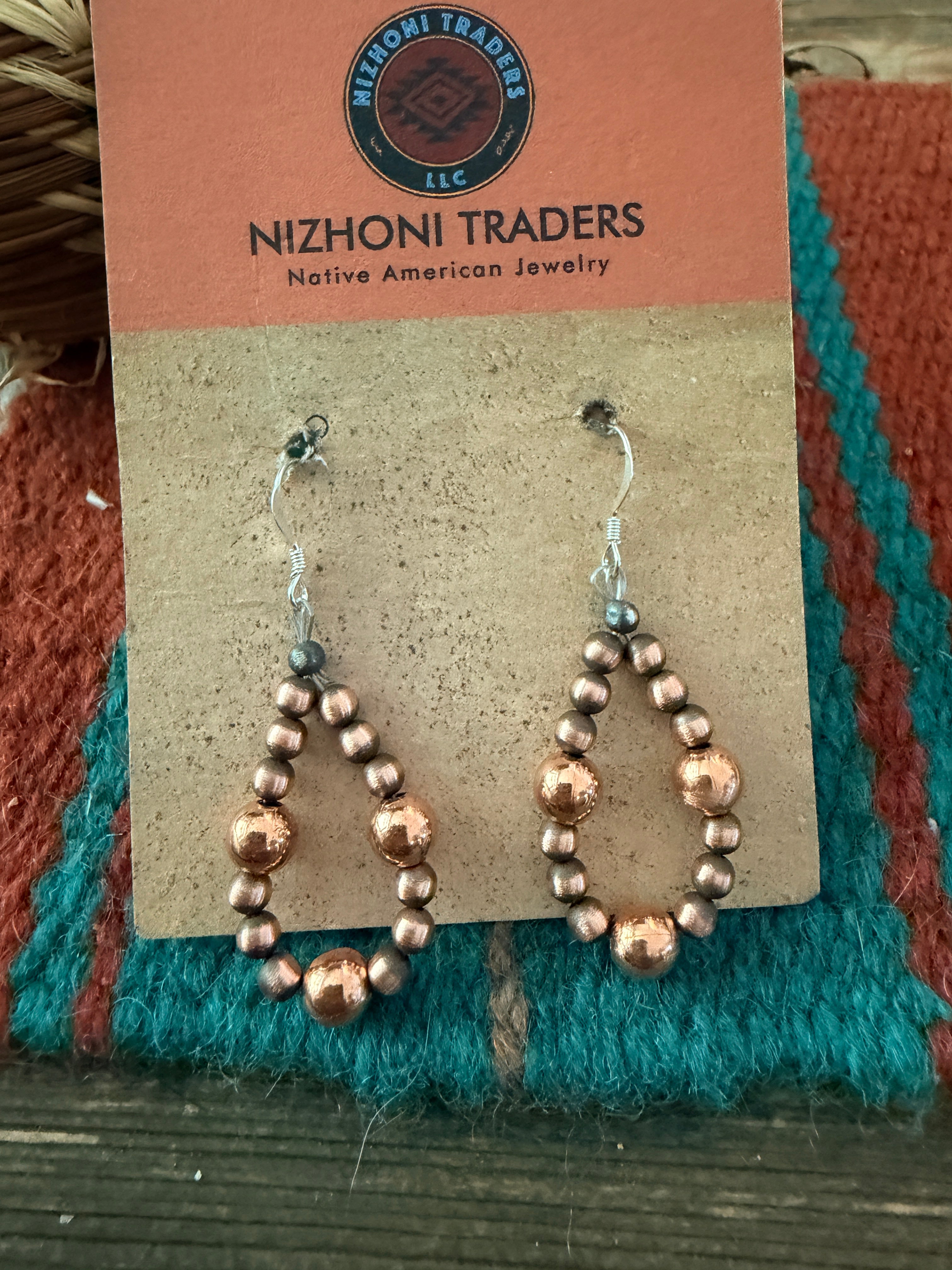 Handcrafted Copper Beaded Dangle Hoop Earrings
