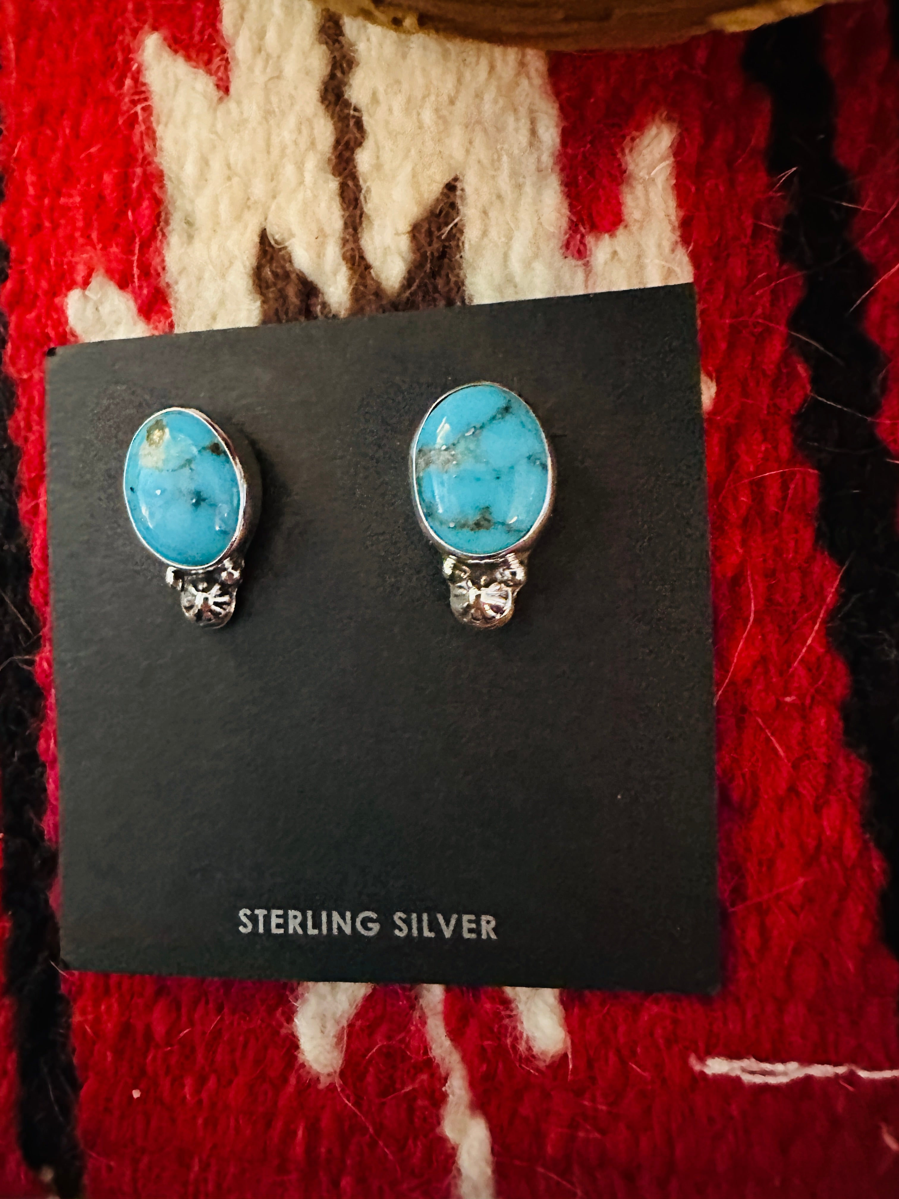 Navajo Sterling Silver & Morenci Turquoise Post Earrings