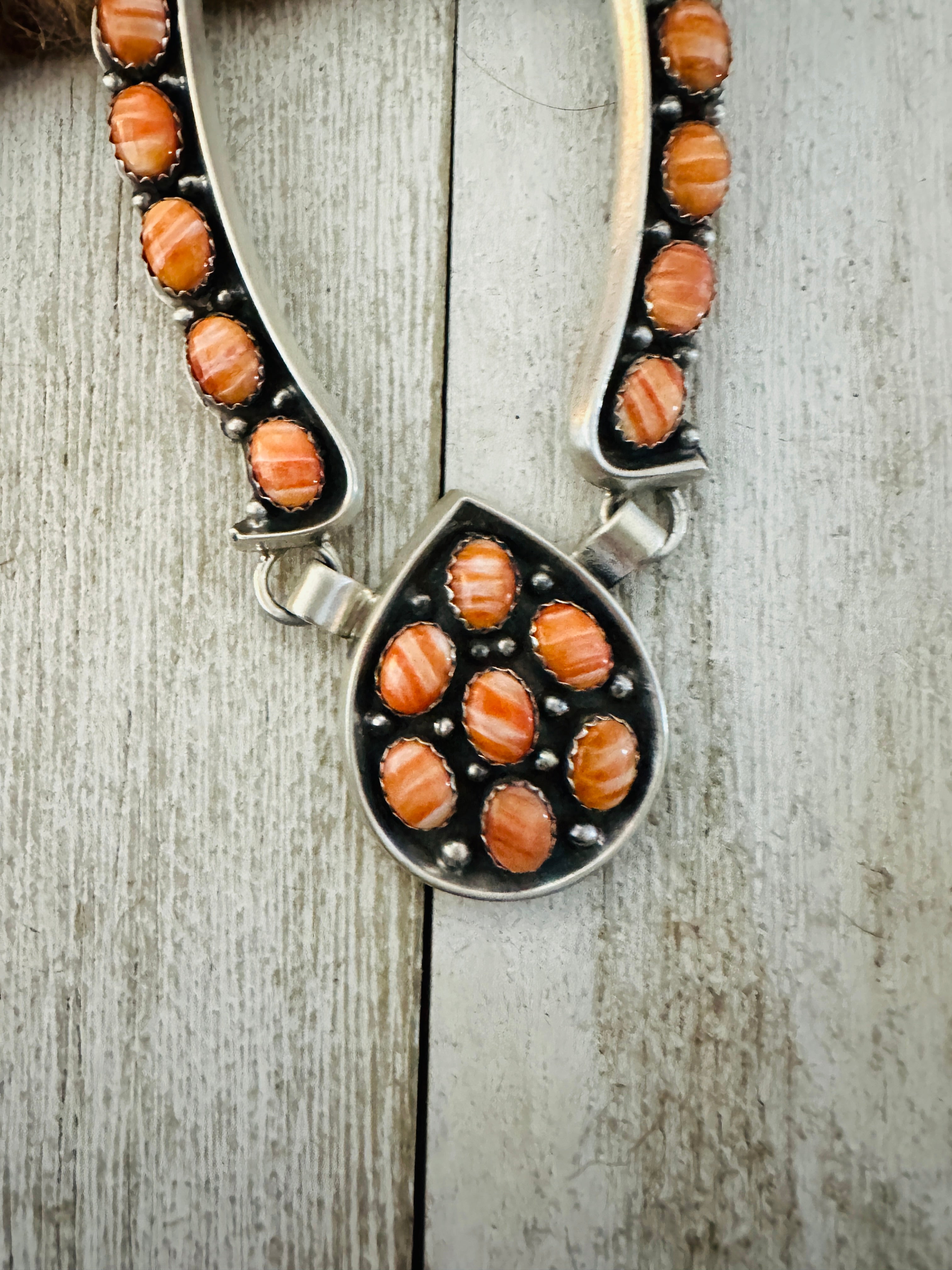 Navajo Sterling Silver & Orange Spiny Oyster Necklace Set