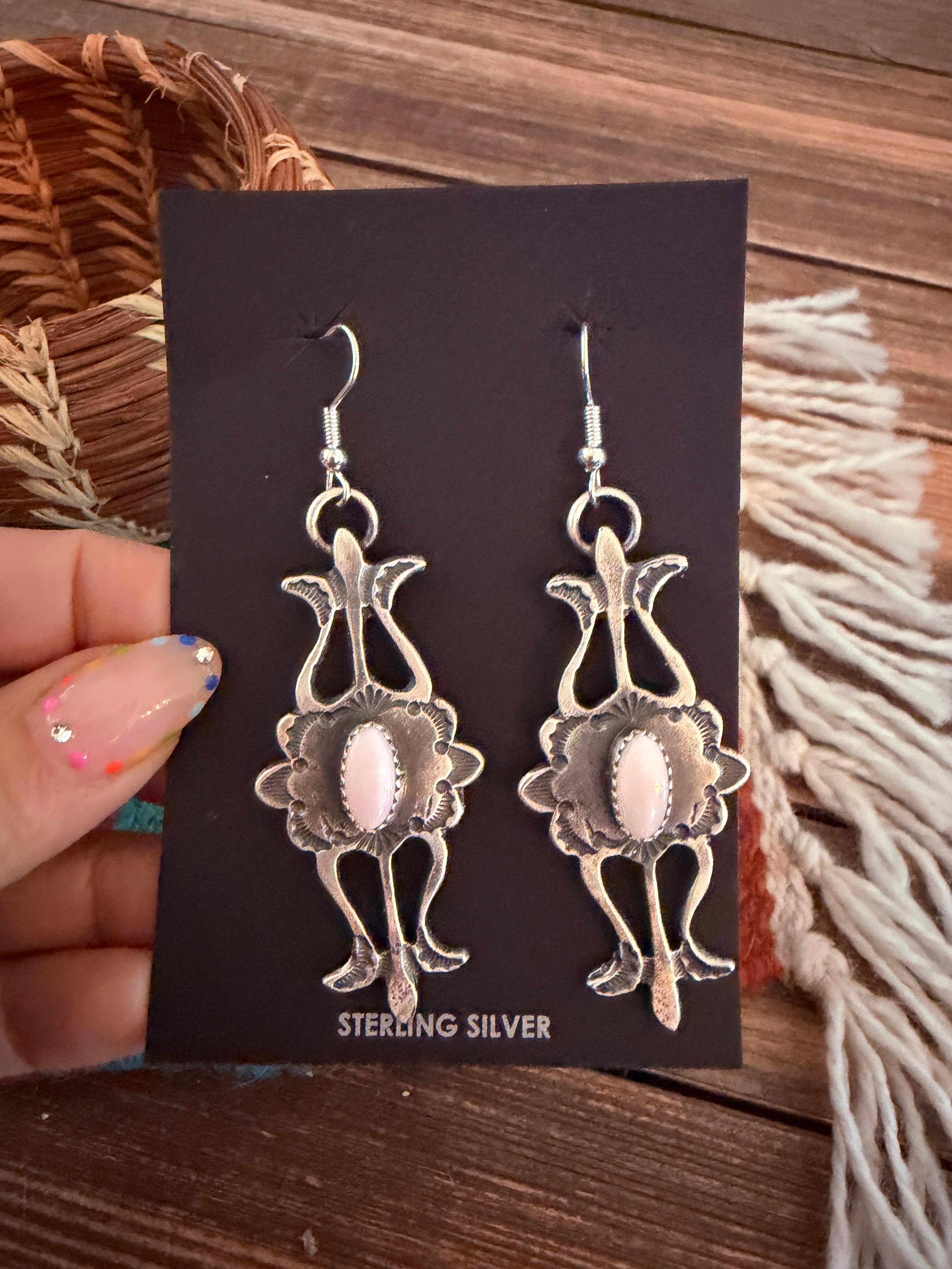 Handcrafted Queen Pink Conch & Sterling Silver Dangle Earrings by Kevin Billah