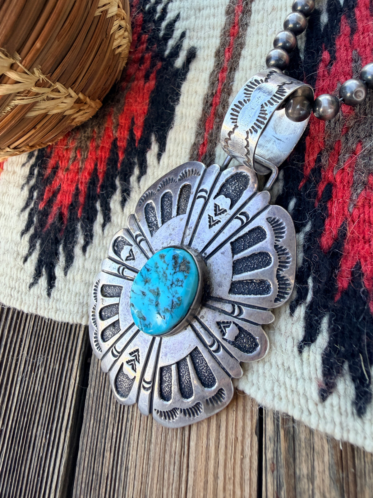Old Pawn Handcrafted Turquoise and Sterling Silver Pendant by Tommy Singer