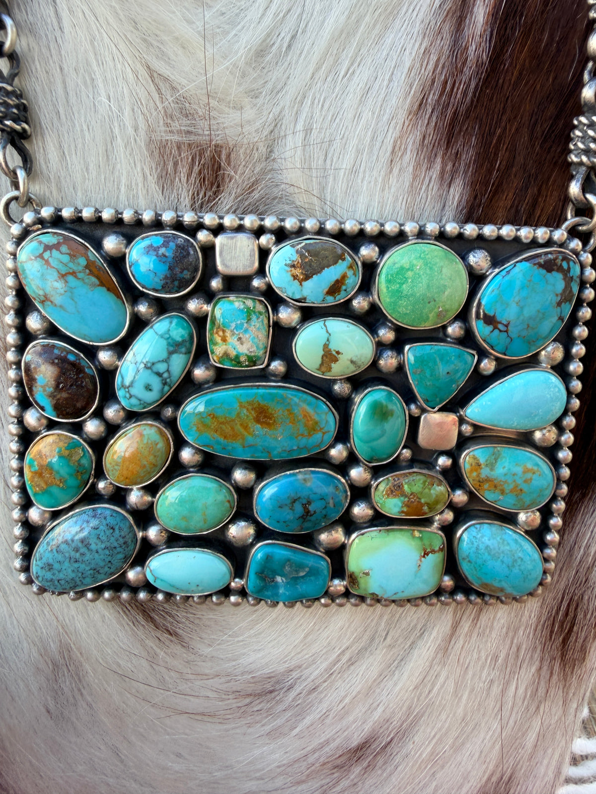 Handcrafted Multi Turquoise & Sterling Silver Cluster Necklace by Charles Jobnson