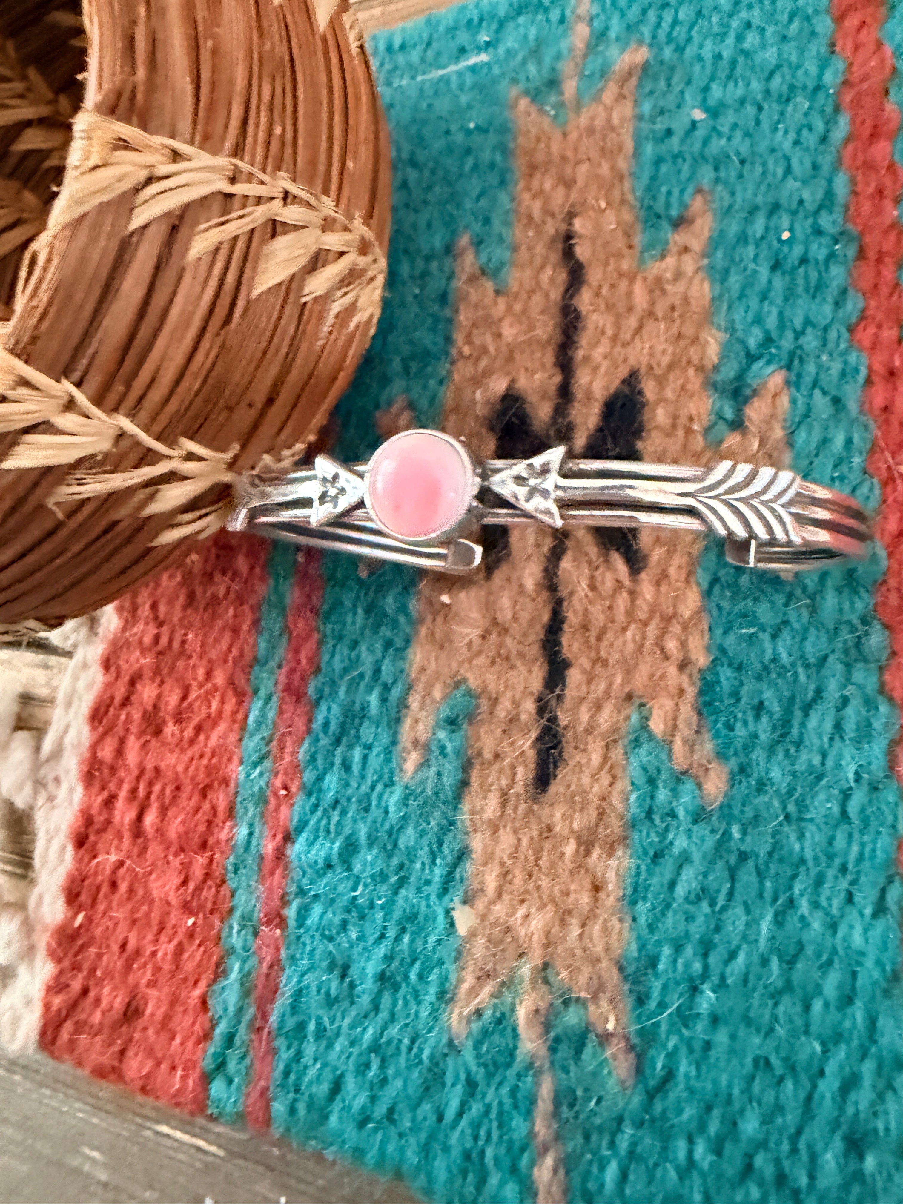 Handcrafted Sterling Silver & Queen Pink Conch Arrow Cuff Bracelet