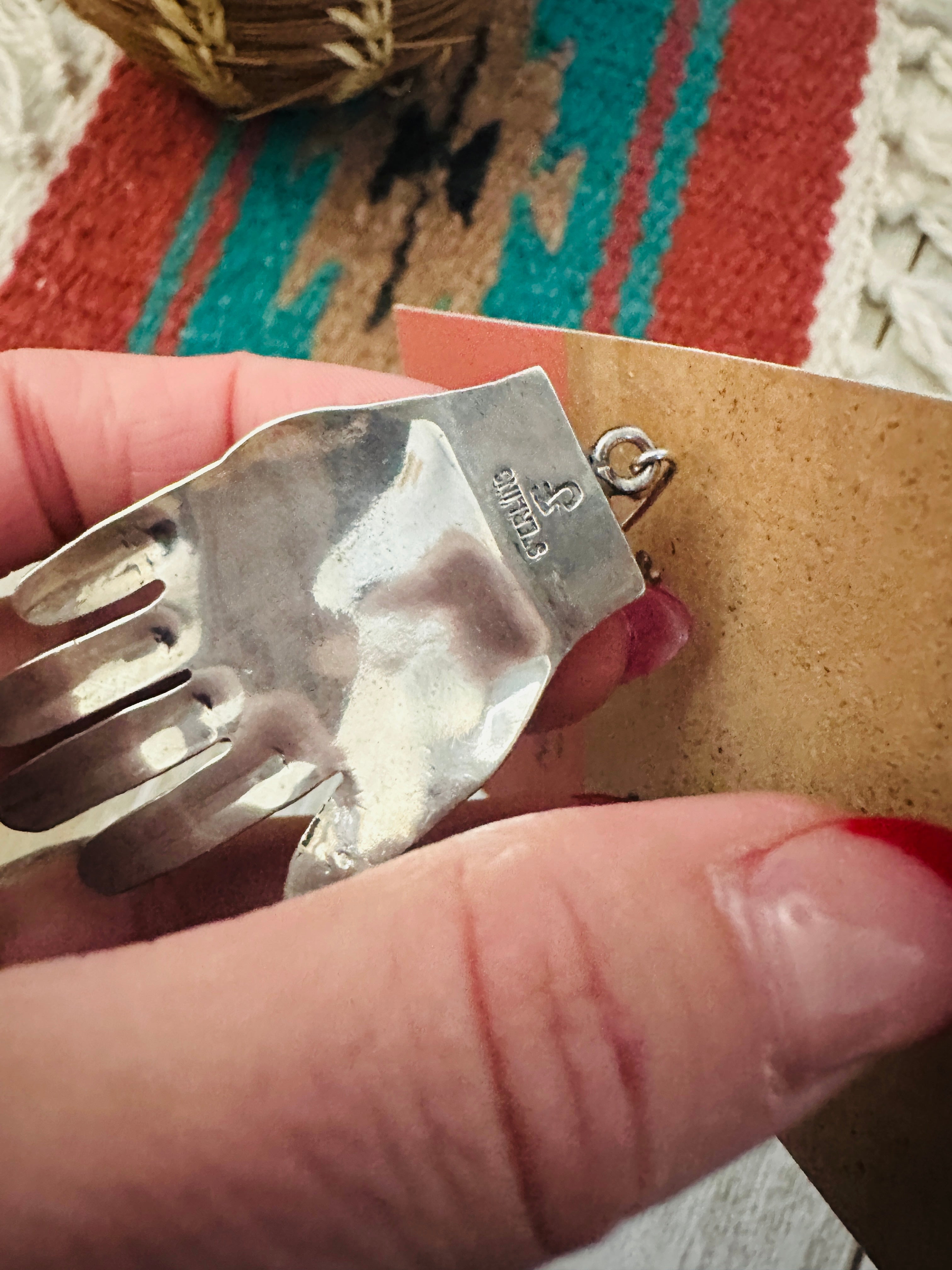 Handcrafted Purple Spiny & Sterling Silver Hand Dangle Earrings by Federico Jimenez