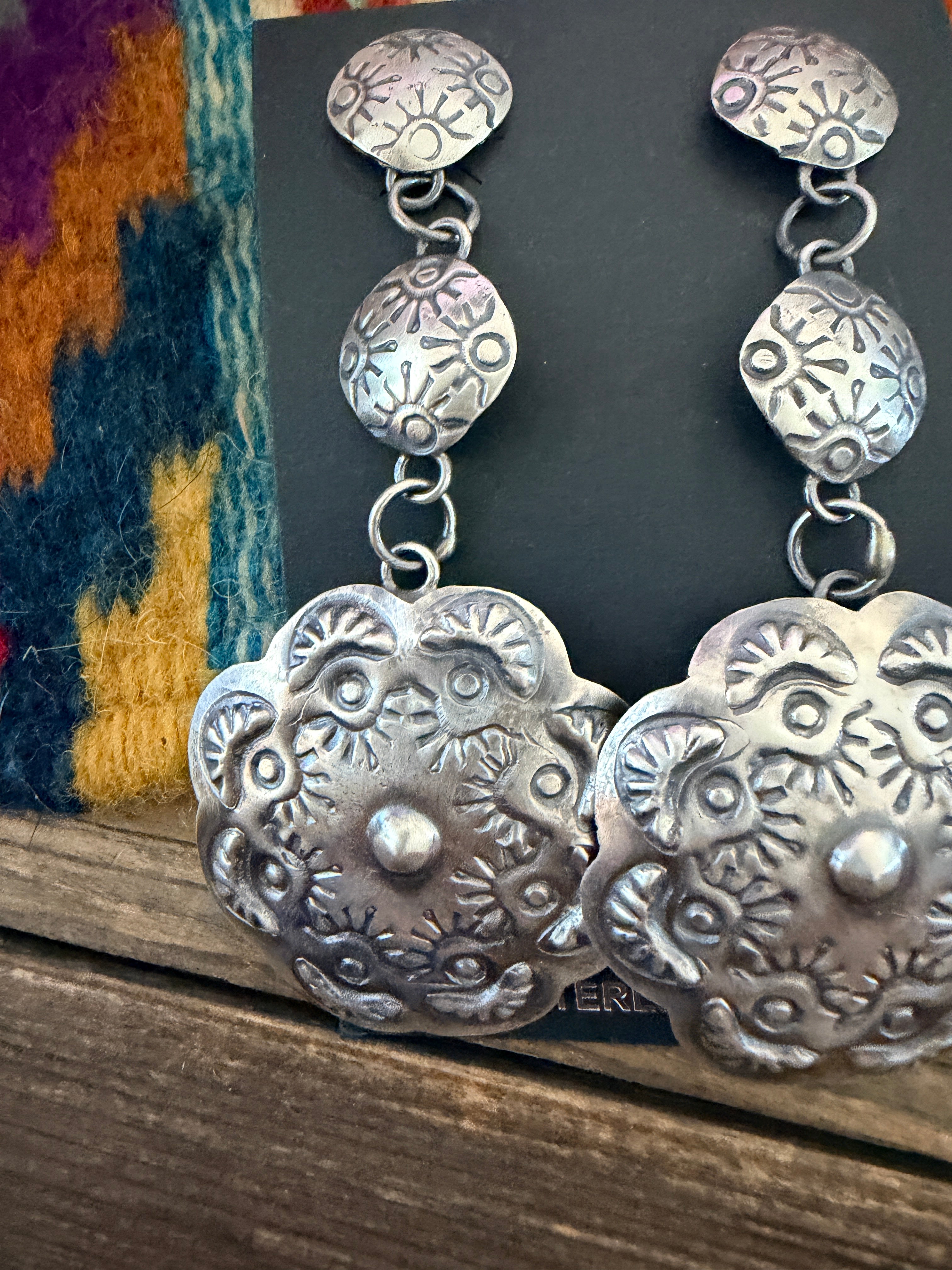 Handcrafted Sterling Silver Concho Dangle Earrings by Gabrielle Yazzie